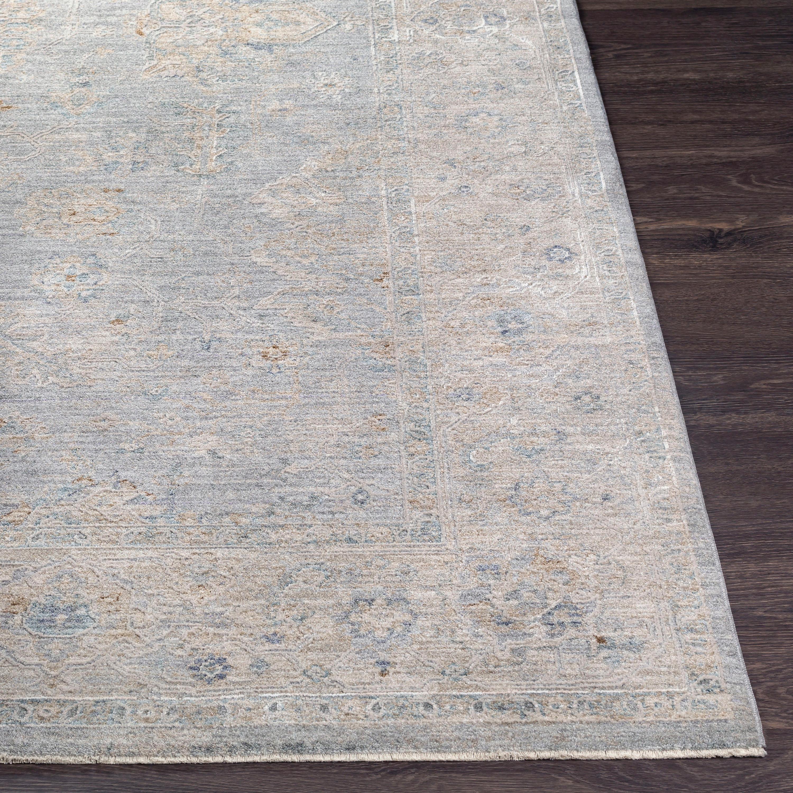 Elegant Gray Rectangular Easy-Care Cotton Blend Rug