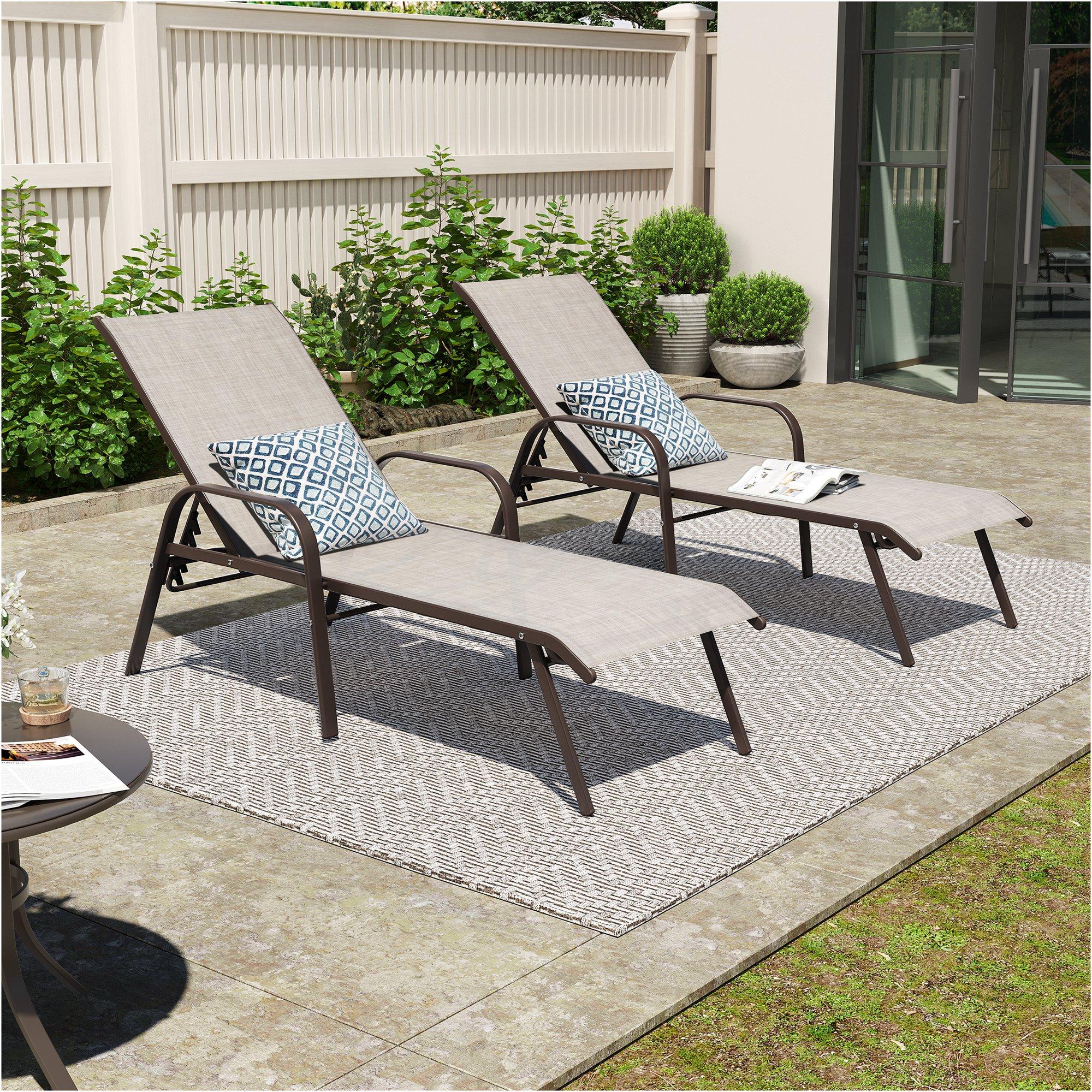 Crestlive Products Set of 2 Outdoor Chaise Lounge Steel Patio Chairs, Beige