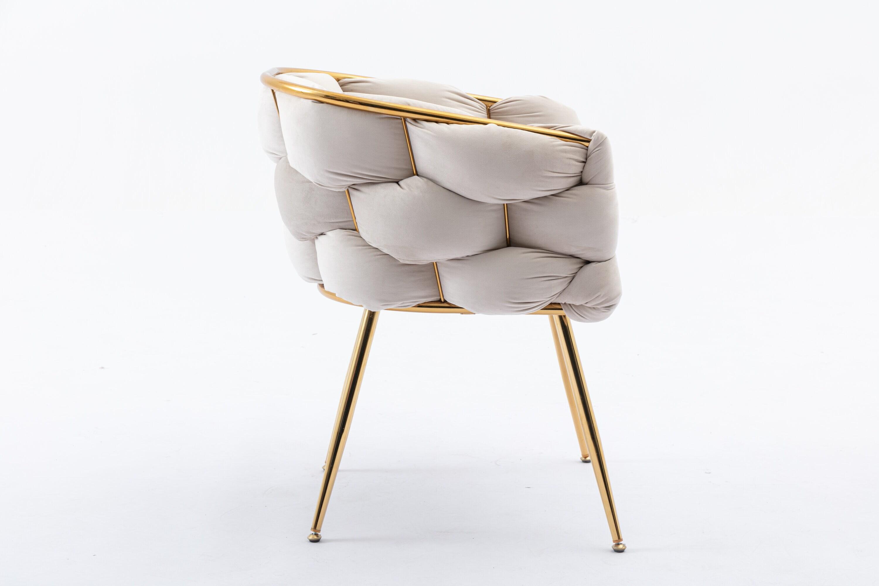 1 PC Modern Velvet Upholstered Accent Chair with Curved Tufted Backrest, Beige-ModernLuxe