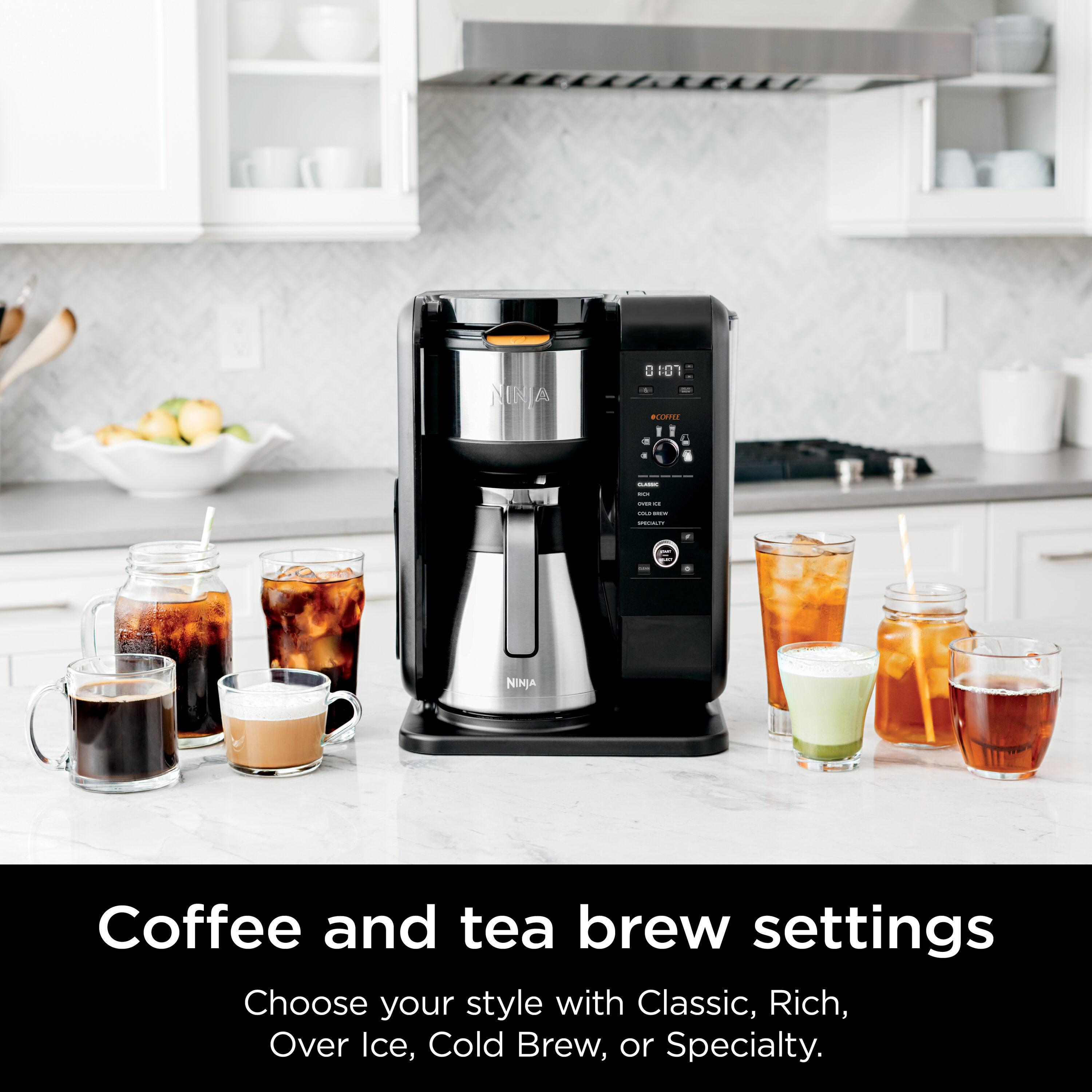 Ninja® Hot & Cold Brew System Tea & Coffee Maker with Auto-iQ®, 6 Sizes, 5 Styles, 5 Tea Settings, 50 oz. Thermal Carafe, Frother, Coffee & Tea Baskets, Dishwasher Safe Parts