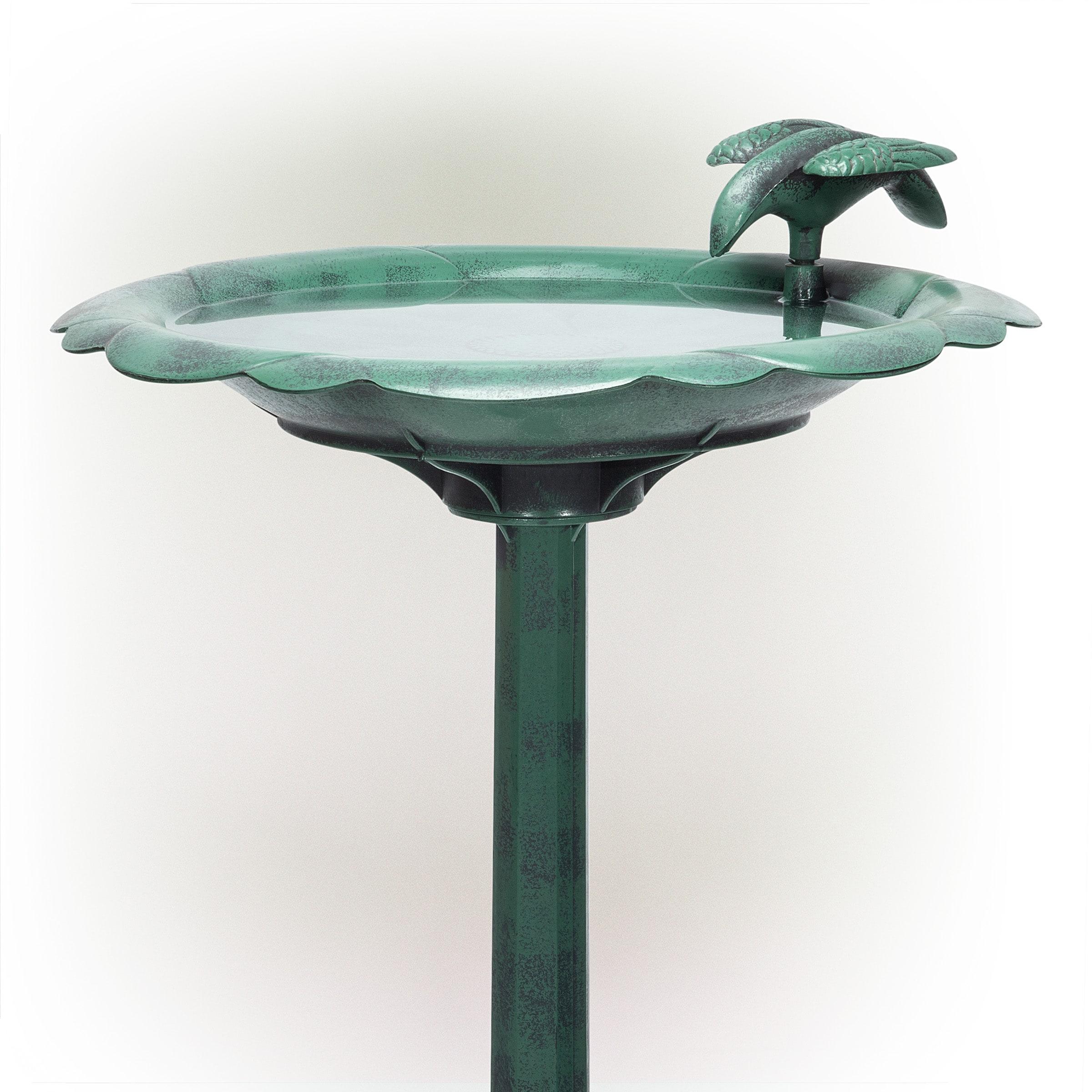 Green Polypropylene 31" Outdoor Bird Bath with Bird Decoration