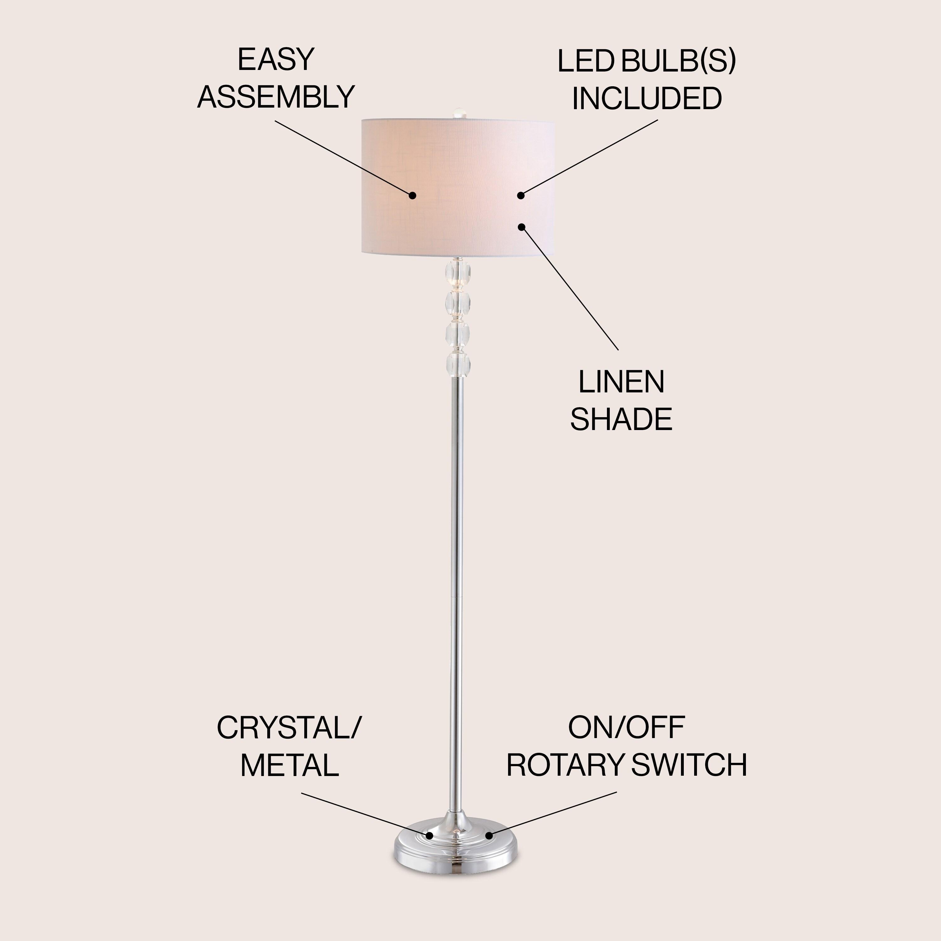 Aubrey 59.5" Crystal / Metal LED Floor Lamp, Clear/Chrome