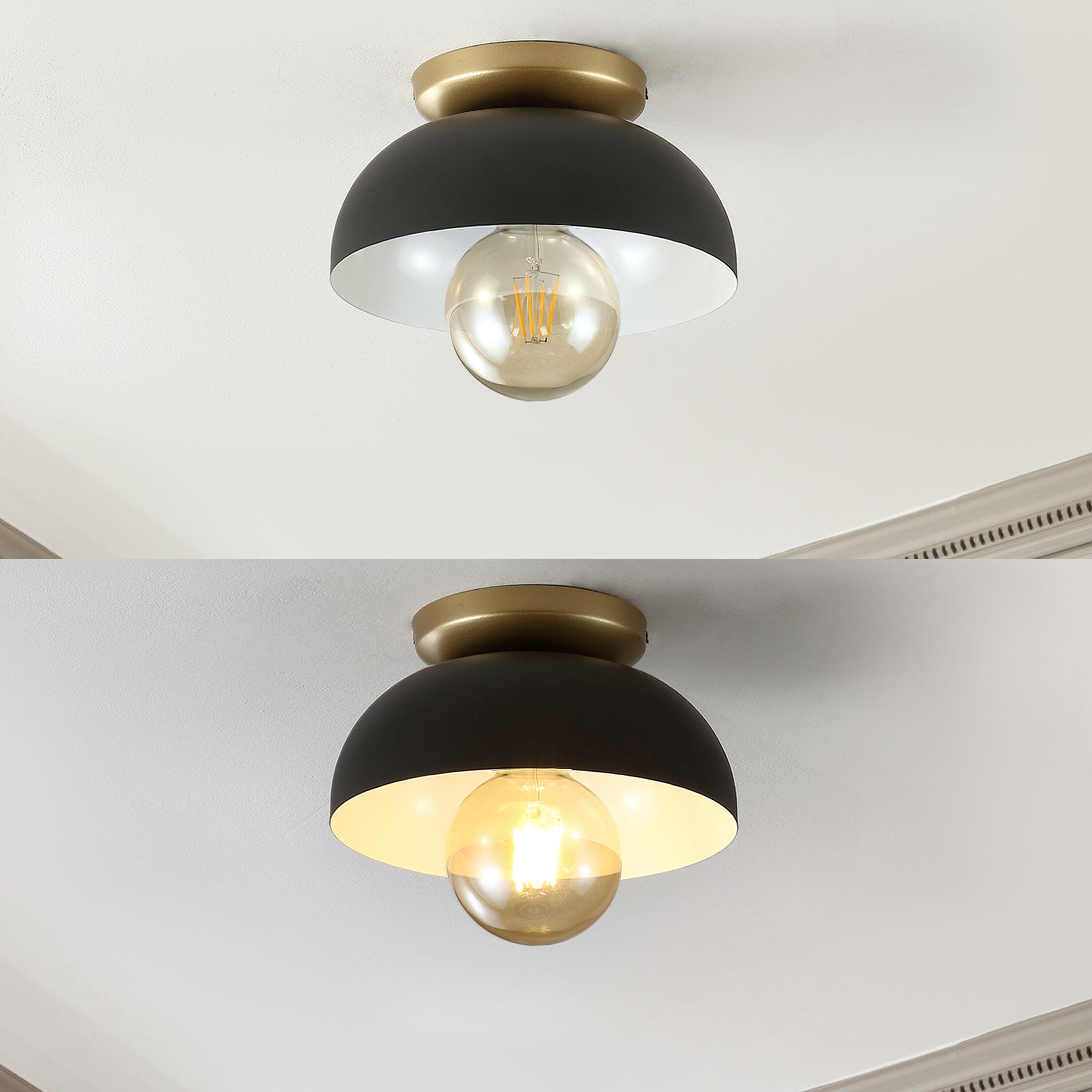 Paulina 8.5" 1-Light Classic Industrial Iron LED Flush Mount, Black/Gold Painting