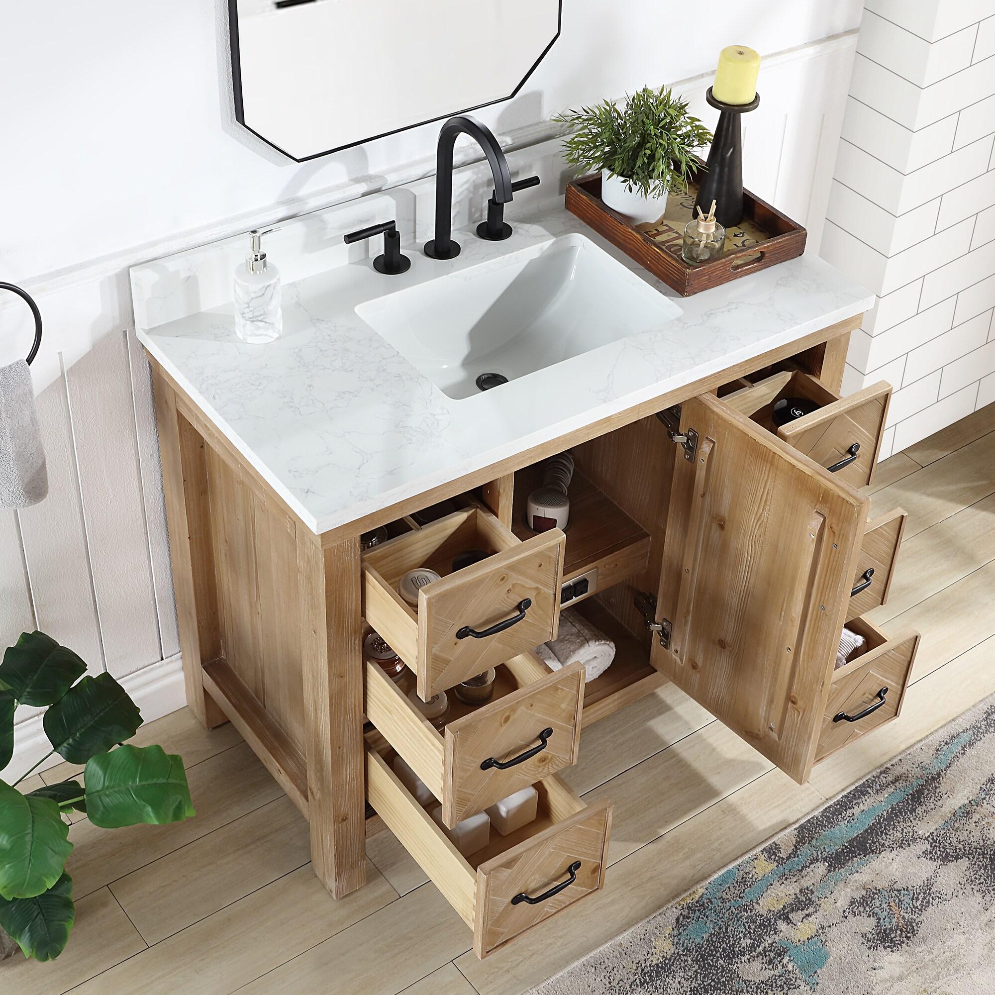 Javier 42" Bath Vanity in Spruce Antique Brown with White Grain Composite Stone