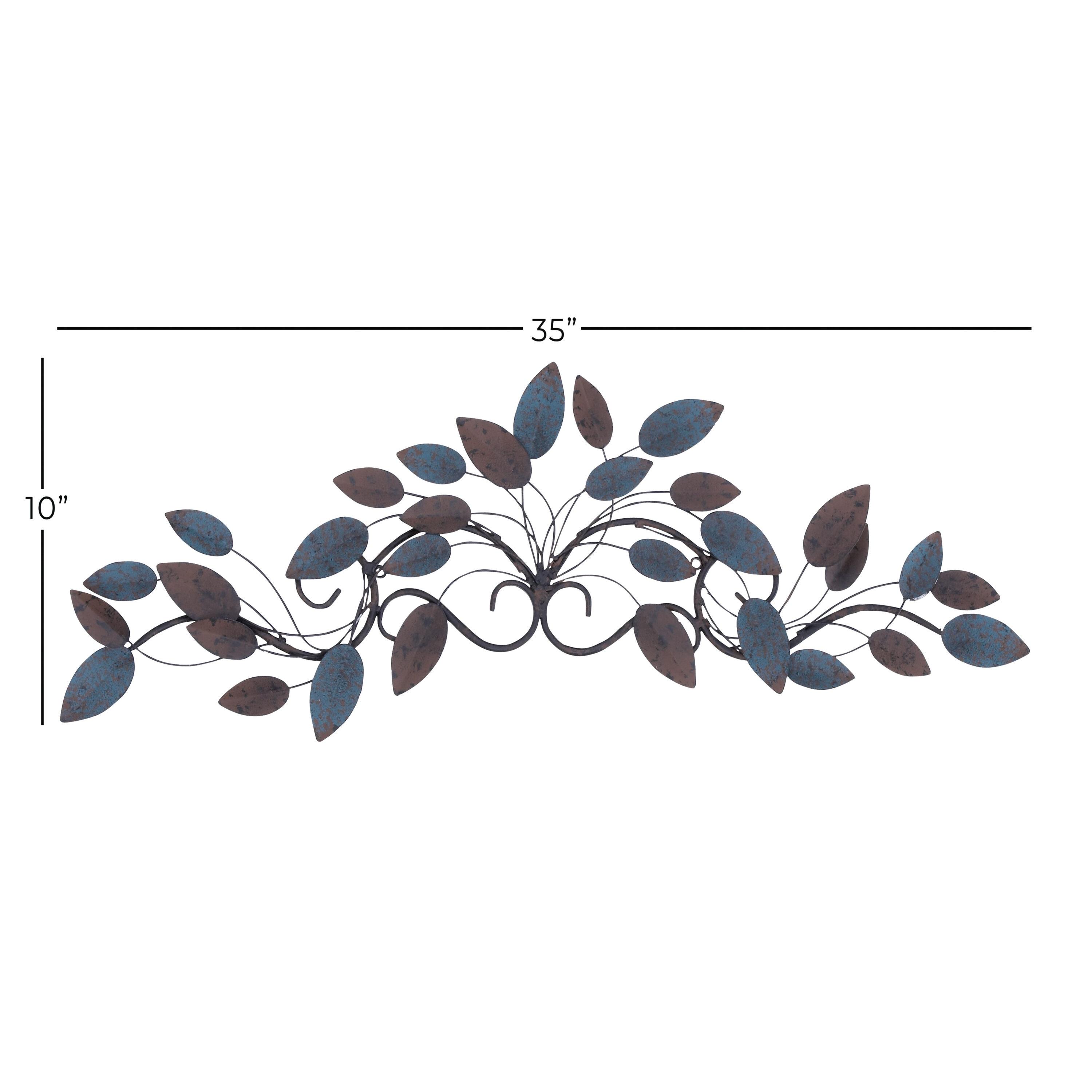 DecMode Blue Metal Scroll Leaf Wall Decor