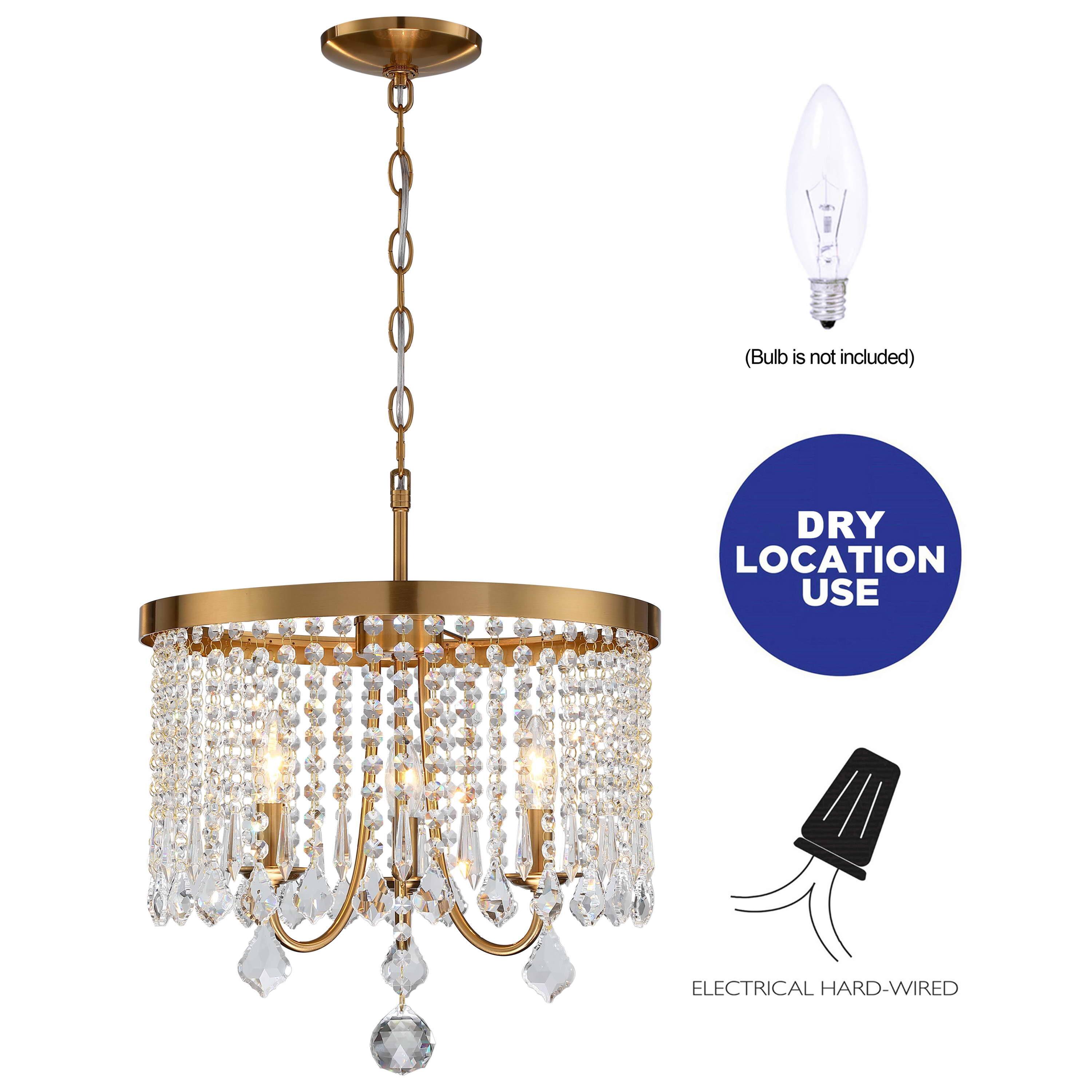 3-Light 16.25 in Antique Brass Finish Crystal Chandelier