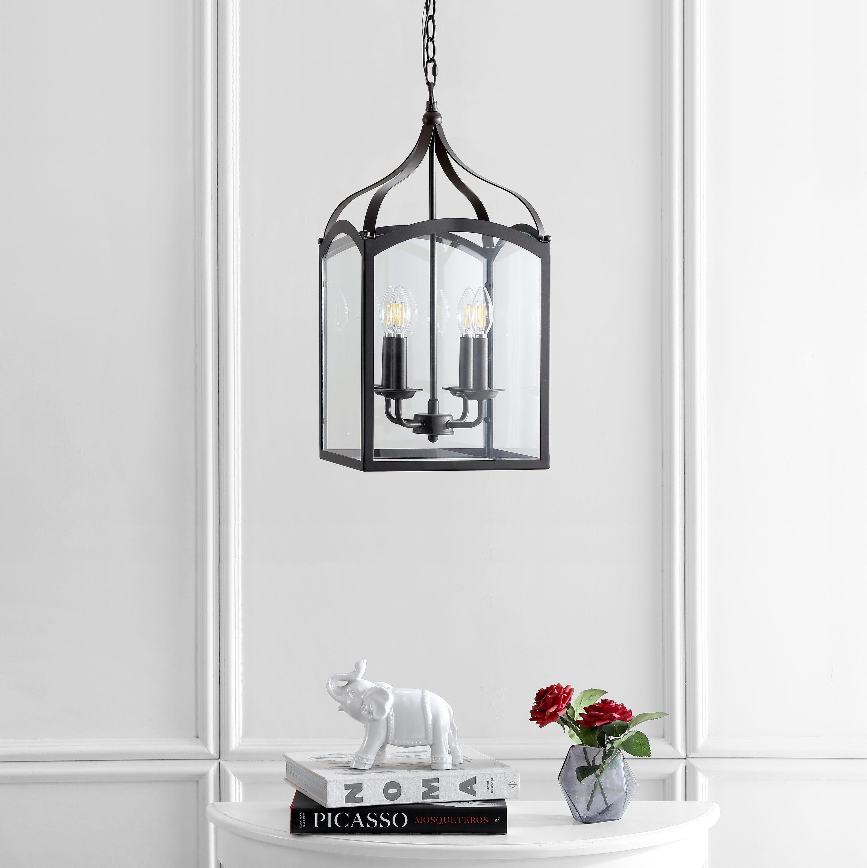 JONATHAN Y Ruth 11" 4-light Traditional Classic Lantern Metal/Glass LED Pendant, Oil Rubbed Bronze