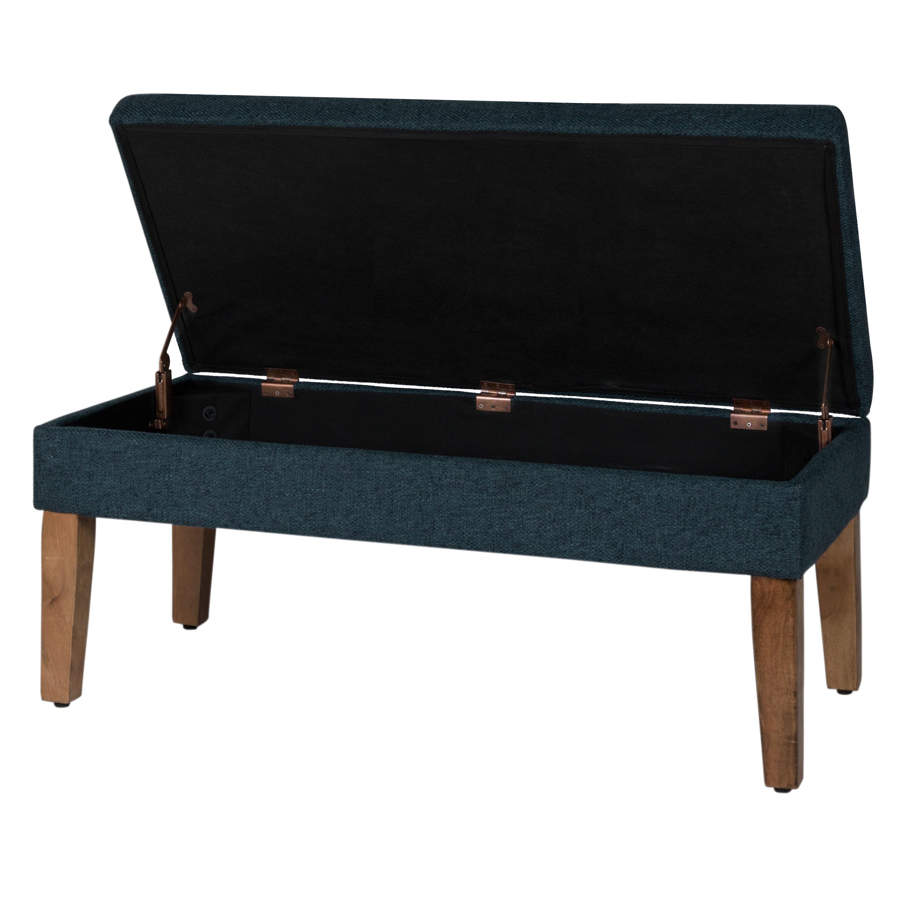 HomePop Storage Bench Navy: Upholstered Ottoman with Foam Cushion, Mid-Century Modern Bedroom Furniture with Storage, No Assembly Required