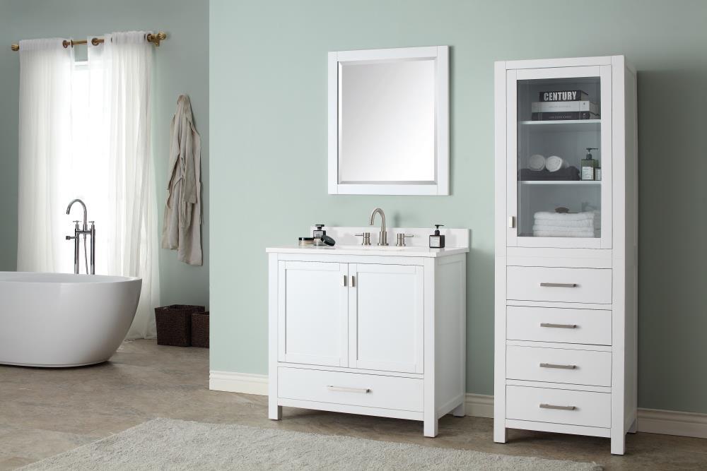 Modero 37" White Freestanding Bathroom Vanity with Cala White Marble Top