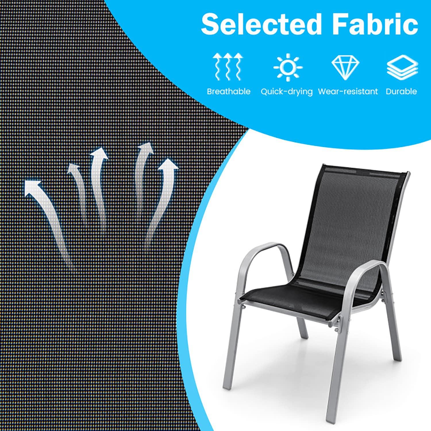 Yardi Yard Outdoor Dining Table Set with Sturdy Metal Frame, Table with Adjustable Footpads and 4 Chairs with Curved Armrests, Dining Table Set for Outdoor as Garden, Patio, Gray