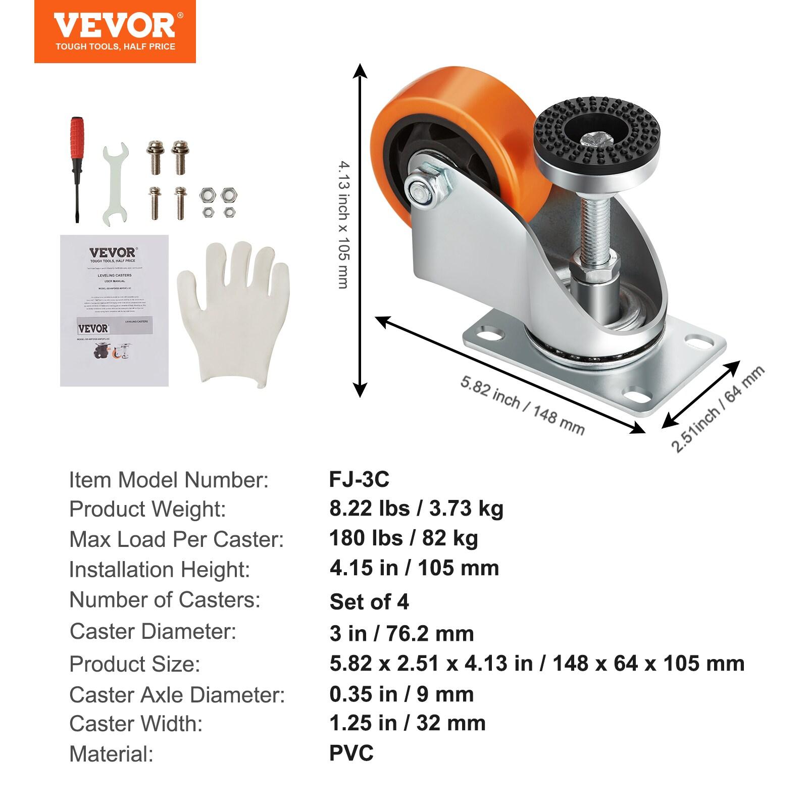 VEVOR VEVOR Leveling Casters, Set of 4, 720 lbs Total Load Capacity, 3 inches Diameter (Set of 4)
