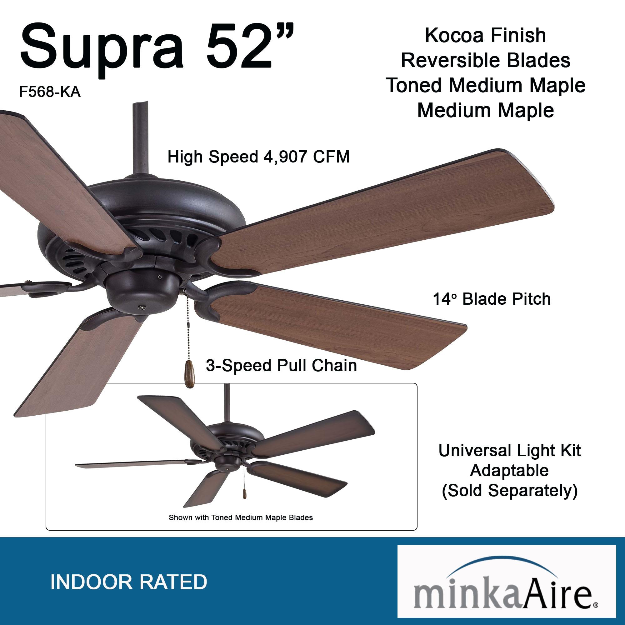52" Supra 5 - Blade Standard Ceiling Fan with Pull Chain