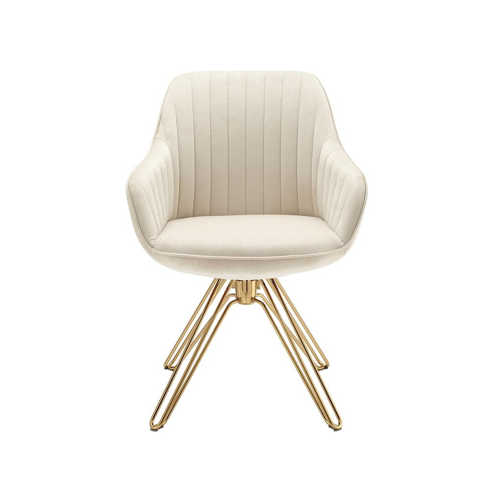 Art Leon Comfortable Velvet Swivel Accent Armchair with Golden Legs, Off White