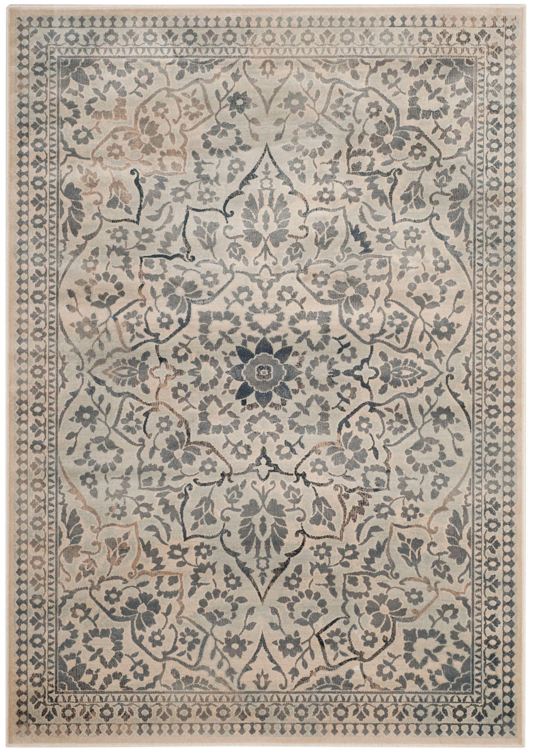 Vintage VTG175 Power Loomed Indoor Skid-Resistant Area Rug - Cream/Light Blue - 4'x5'7" - Safavieh