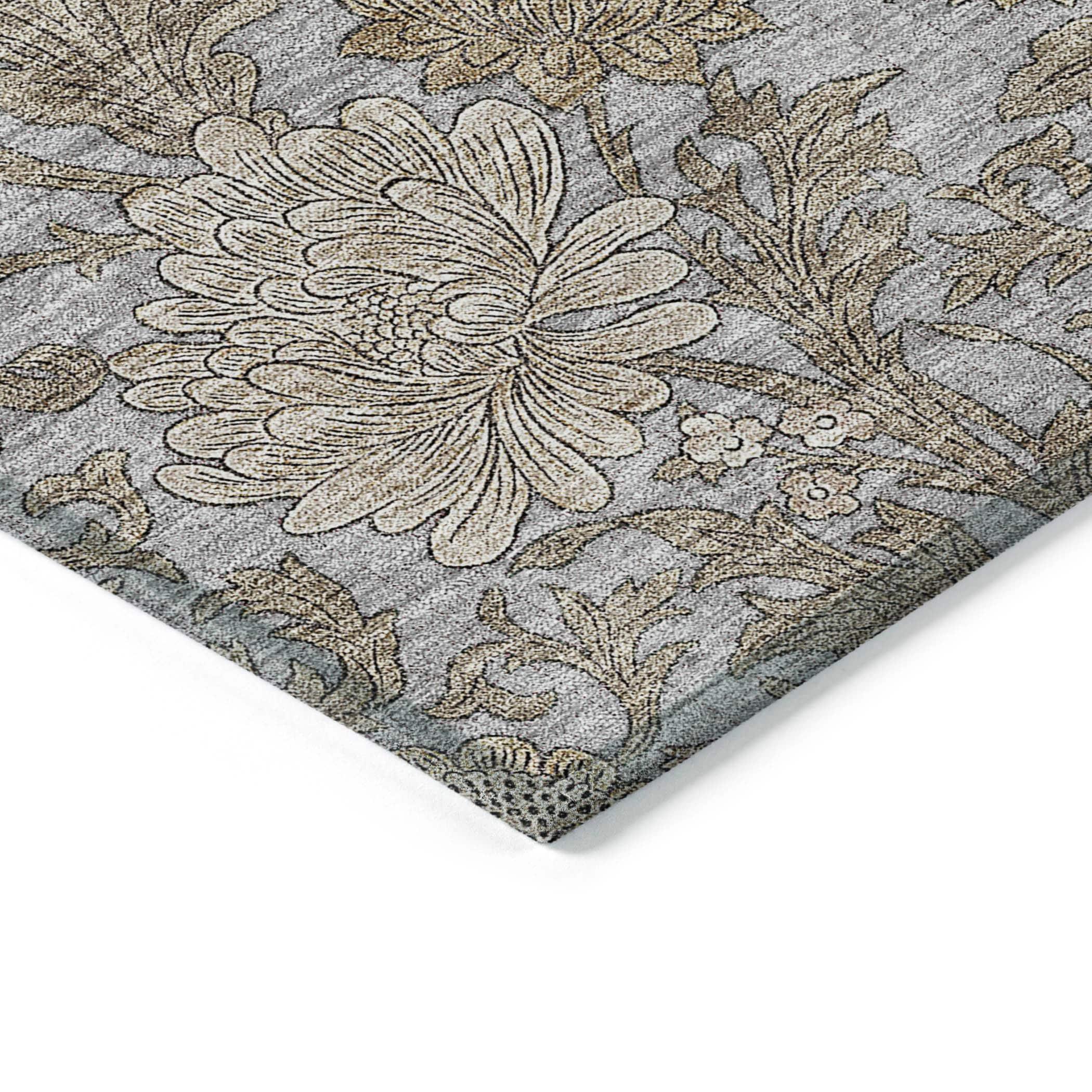 Gray Floral Synthetic Rectangular Kids Rug 2'6" x 3'10"