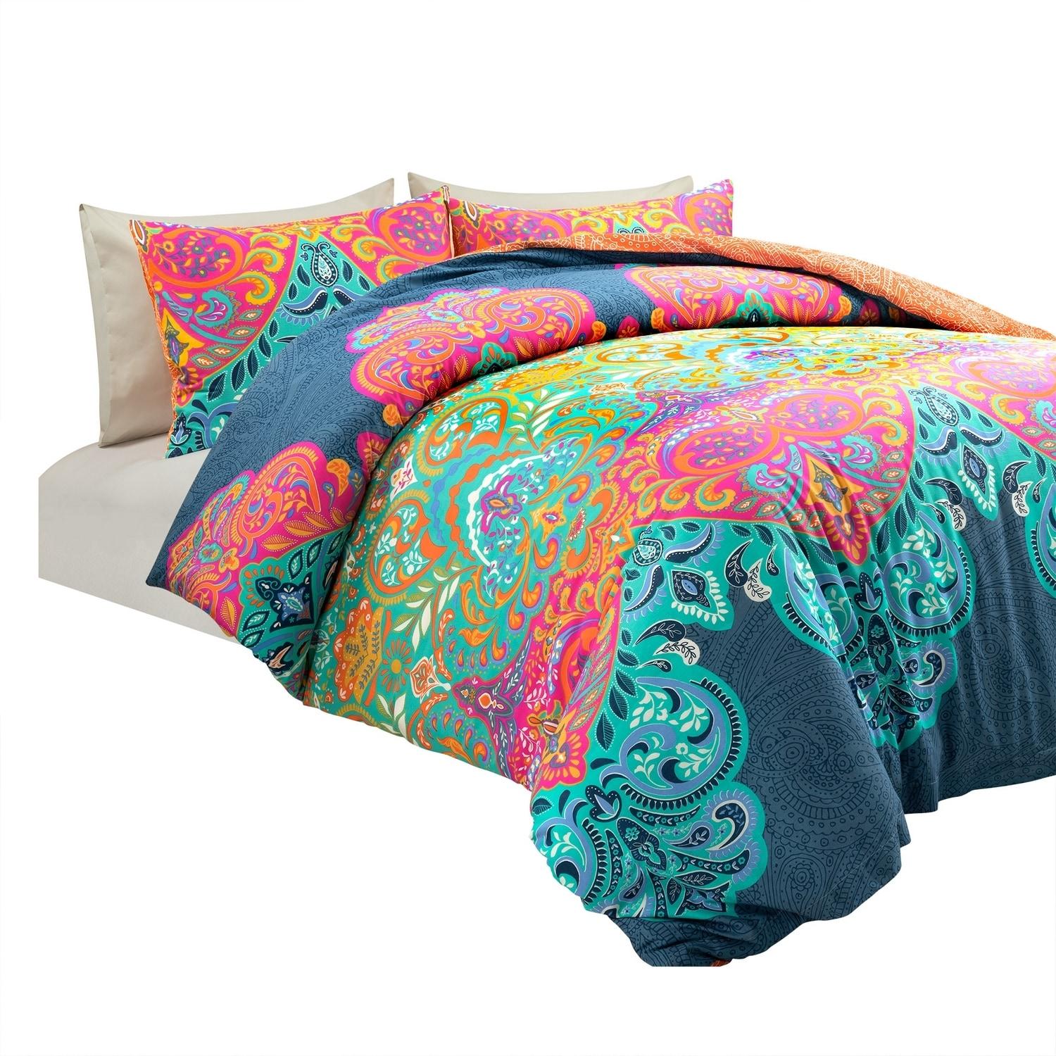 Lush Decor Boho Chic Duvet Cover - Turquoise/Navy - Full/Queen