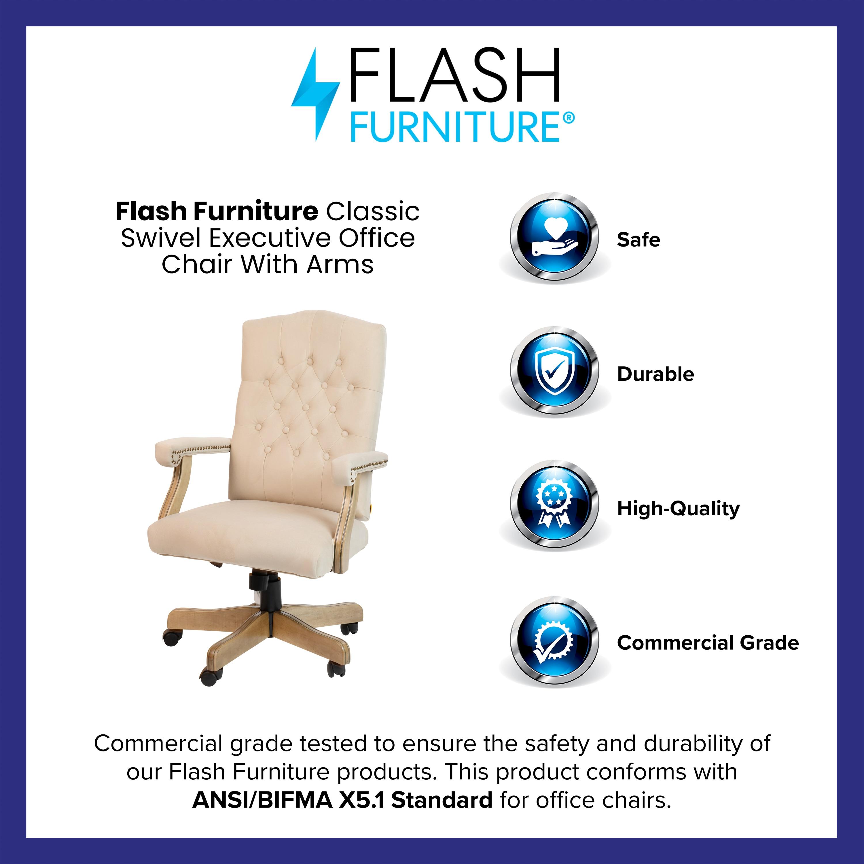 Flash Furniture Ivory Microfiber Classic Executive Swivel Office Chair with Driftwood Arms and Base