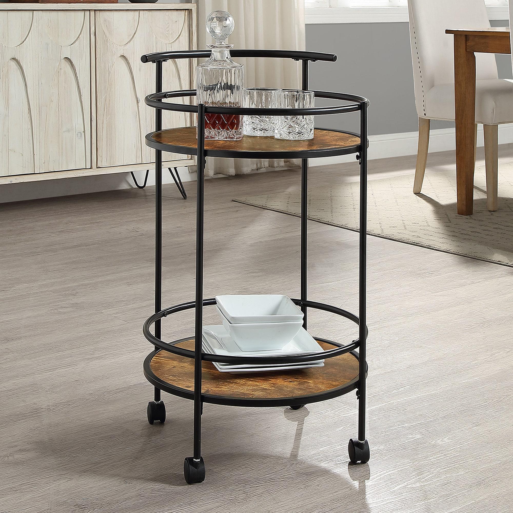 Designs2Go Charlie Serving Bar Cart in Walnut Wood Finish and Black Metal Frame
