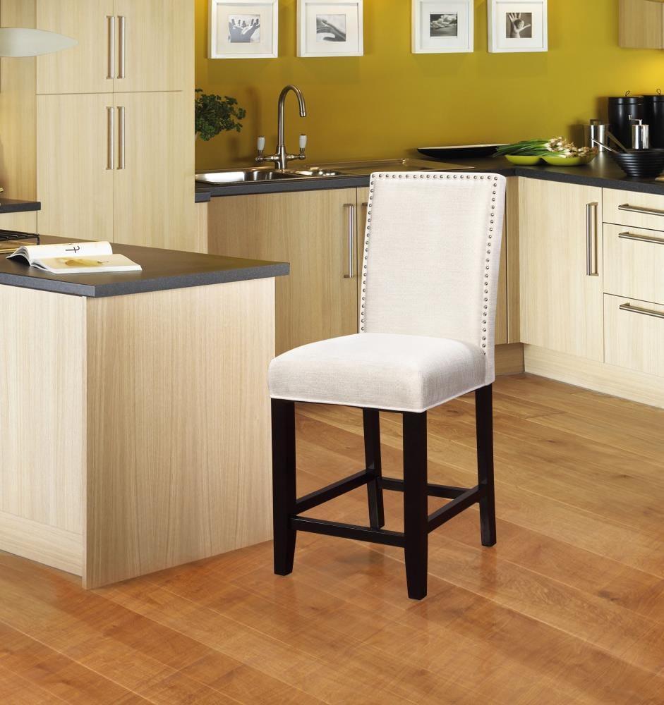 Linon 24" Stewart Padded Back and Seat Faux Leather Upholstered Counter Height Barstool - Glitz White: Elegant Nailhead Trim, Wood Legs