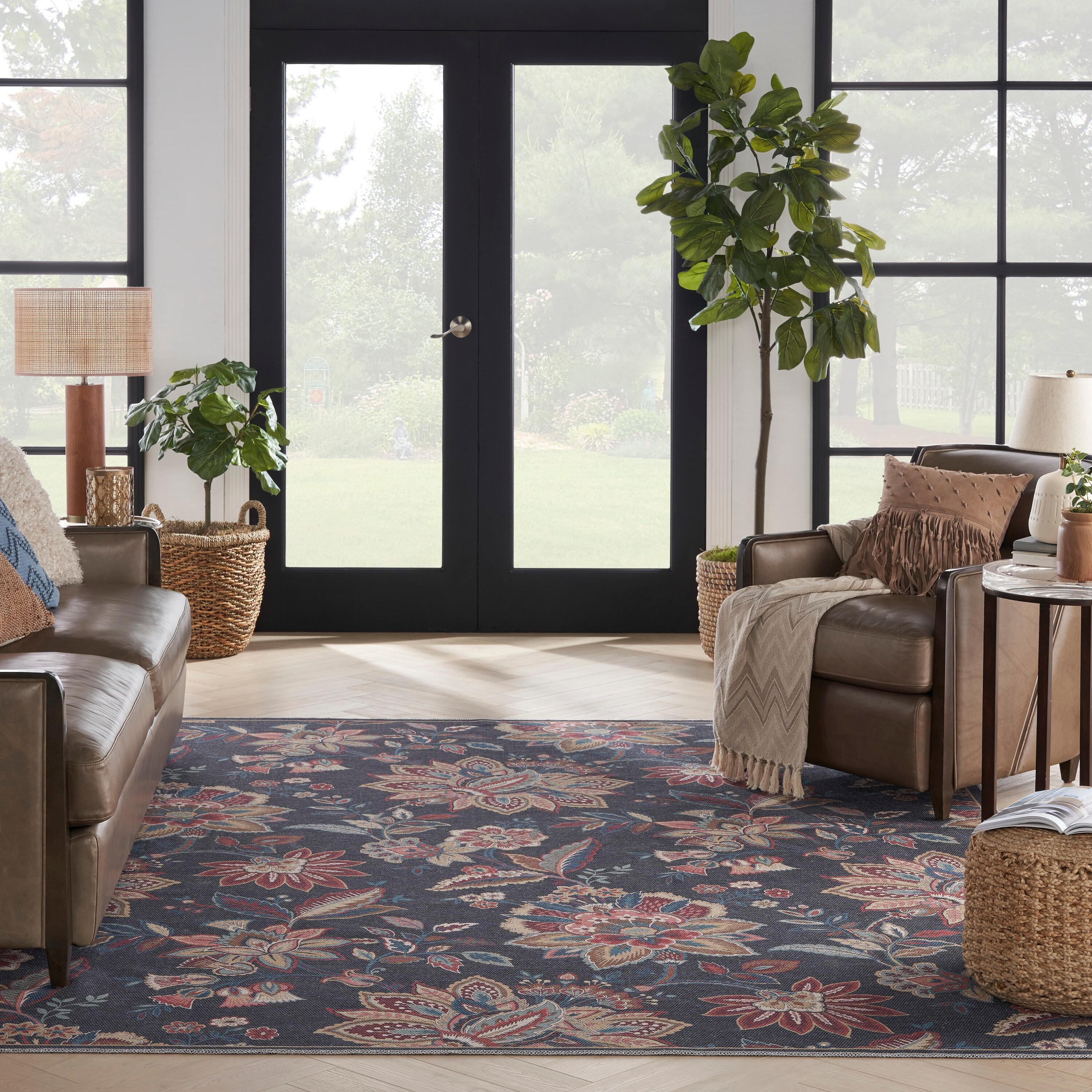 Waverly Washables Collection 7'10" x 9'10" Charcoal Botanical Indoor Rug