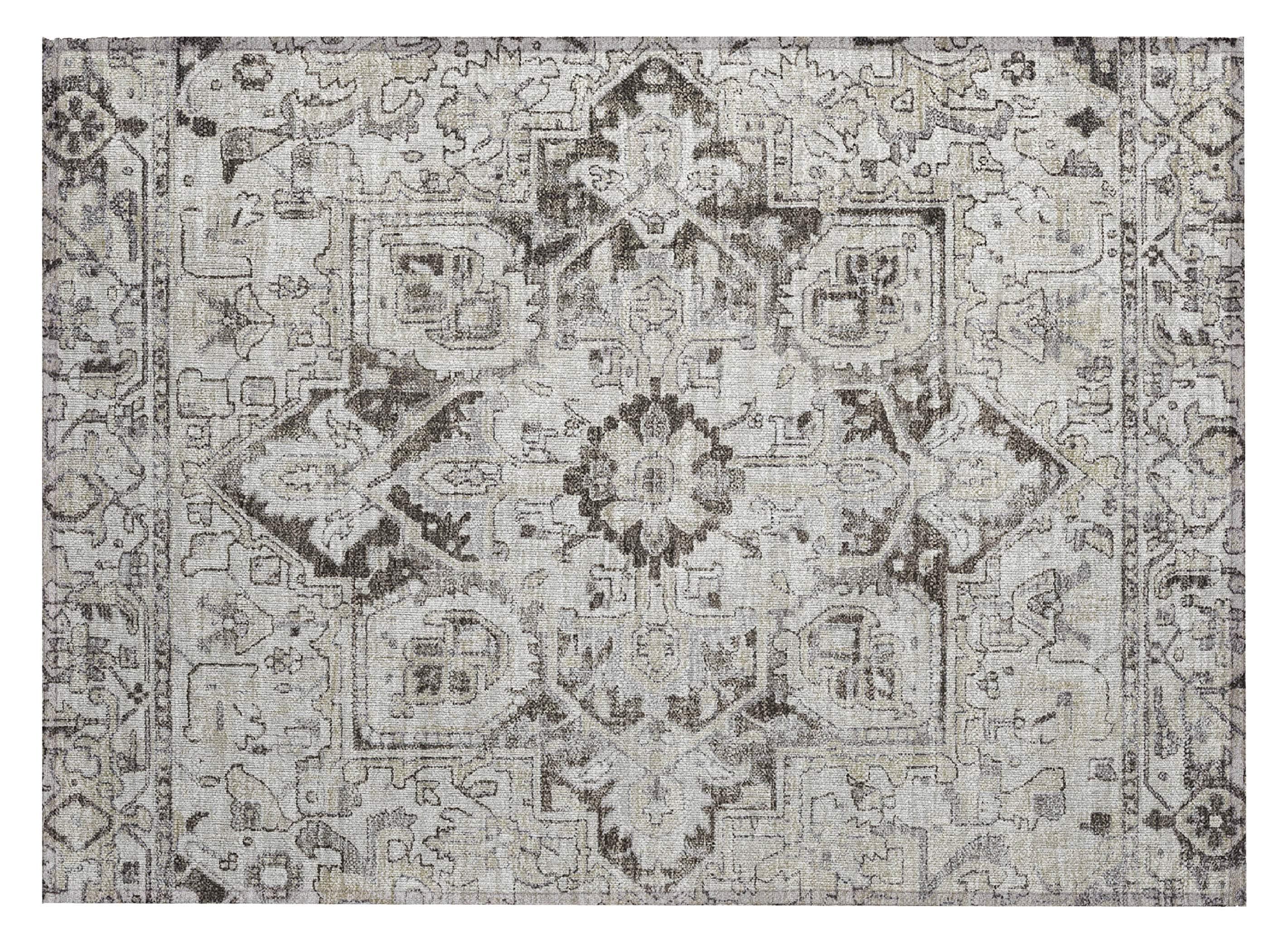 Ivory and Gray Synthetic Oriental Washable Area Rug 1'8" x 2'6"