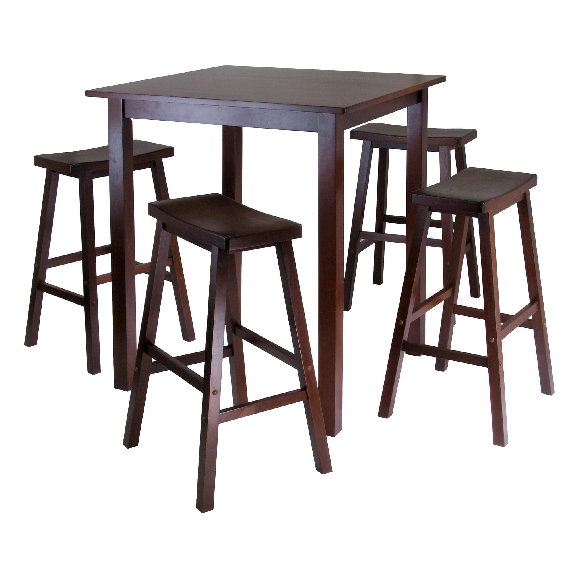 Winsome 5pc Parkland Set Counter Height Dining Set with Saddle Seat Bar Stools Wood/Walnut: High Table Set for 4, Square Top
