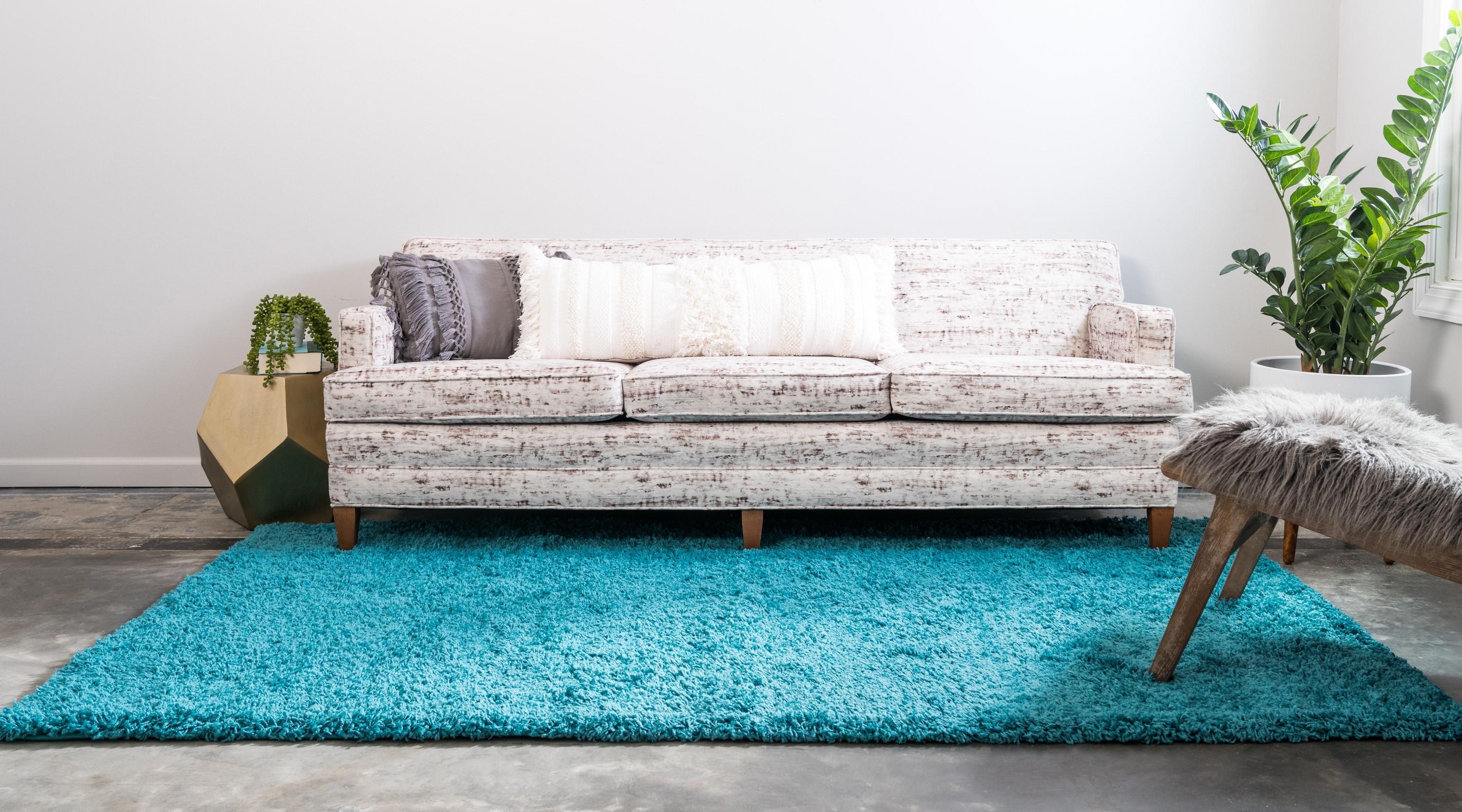 Unique Loom 8' 0 x 10' 0 Solid Shag Deep Aqua Blue Area Rug
