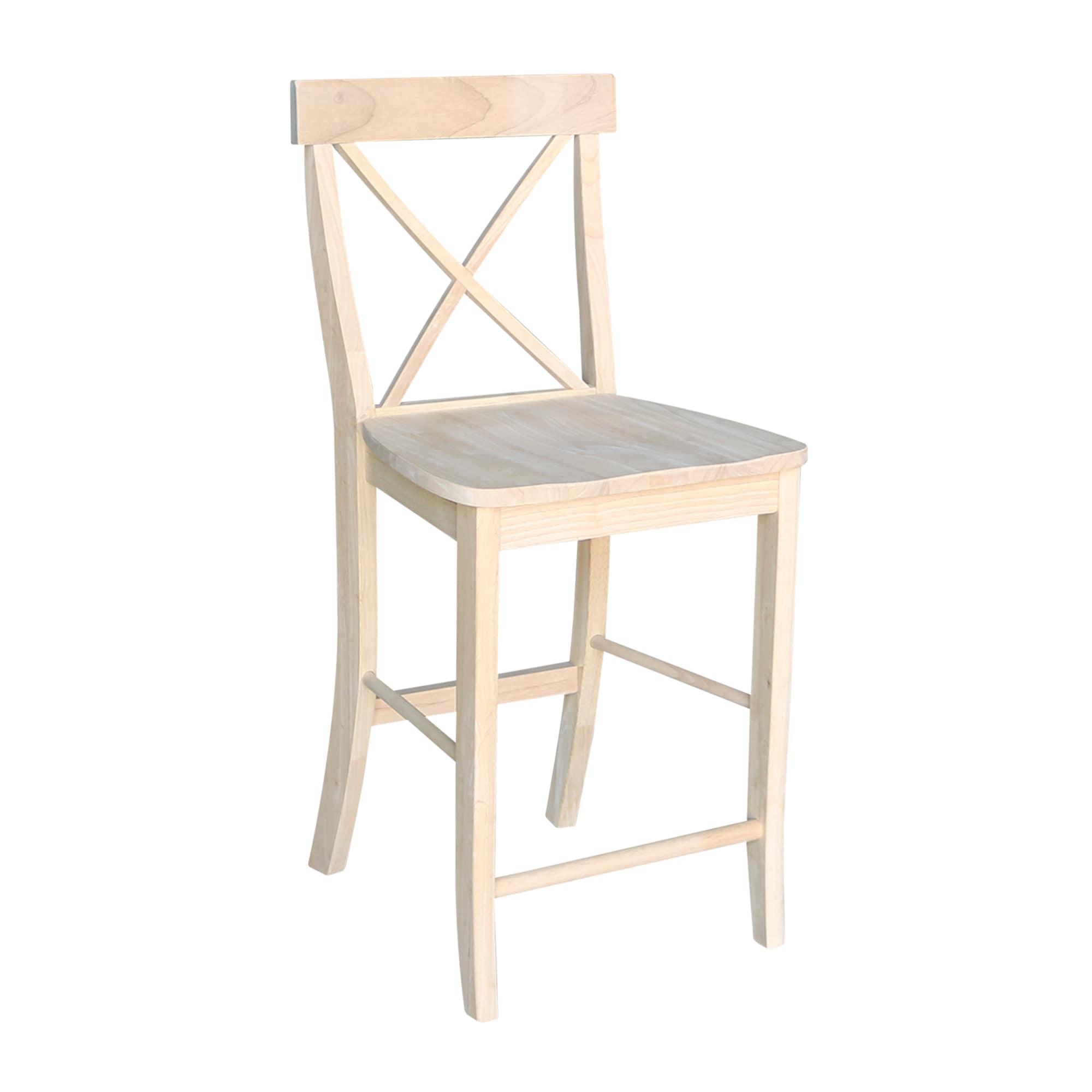 24" X Back Counter Height Barstool Unfinished - International Concepts: Hardwood Frame, Square Seat