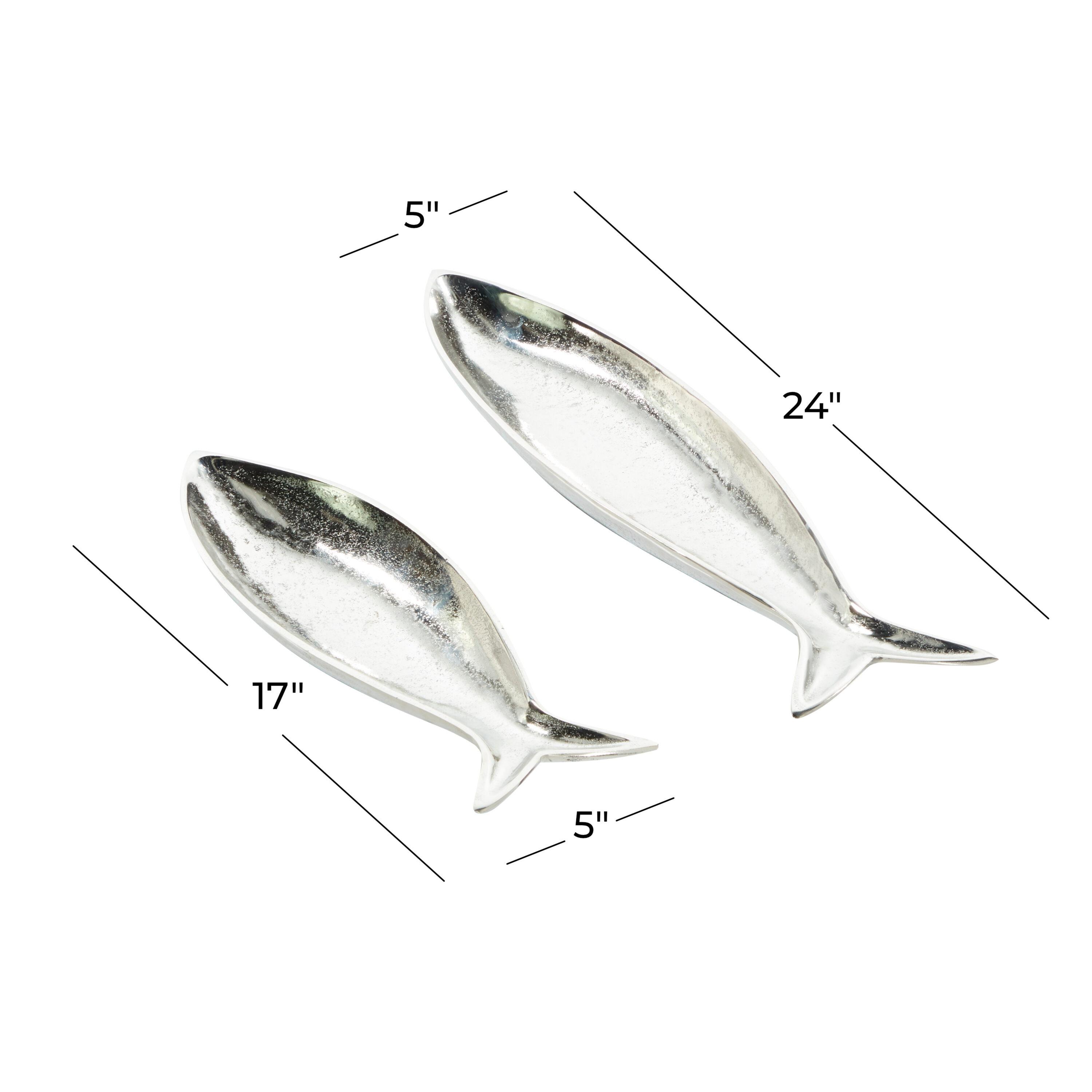 CosmoLiving by Cosmopolitan 24", 17"W Silver Aluminum Metal Fish Tray, 2-Pieces