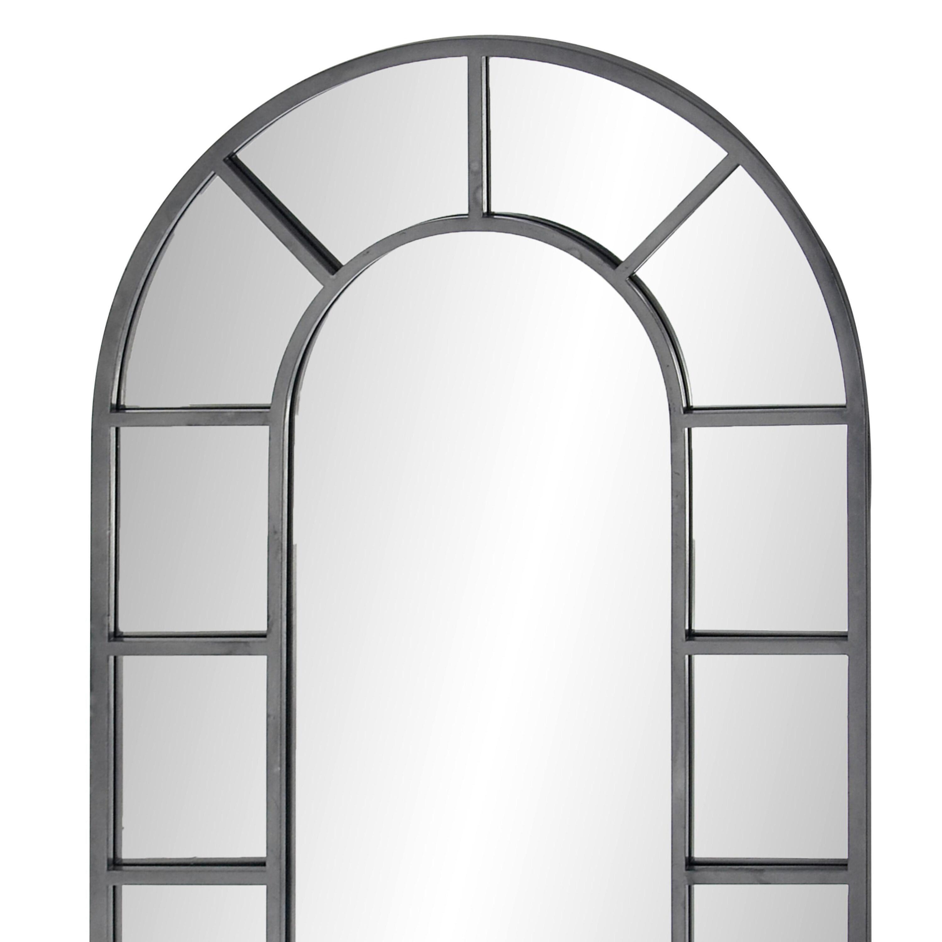 Metal Window Inspired Wall Mirror with Arched Top Silver - Olivia & May: Polished Finish, 60x32, No Assembly Required