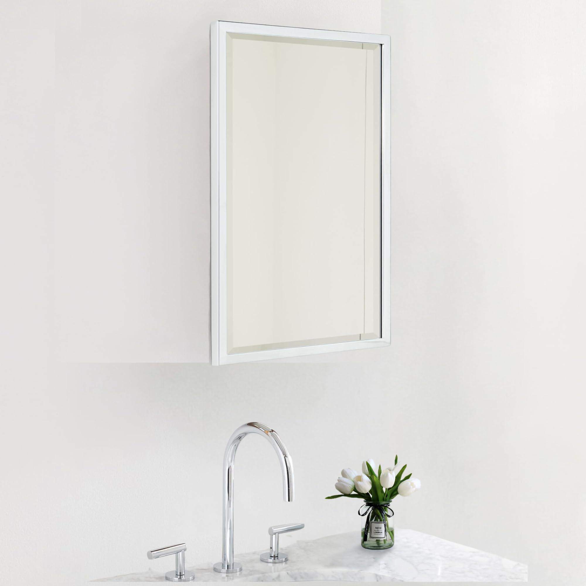 TEHOME Black Metal Framed Recessed Bathroom Medicine Cabinet with Mirror 16 x 24''