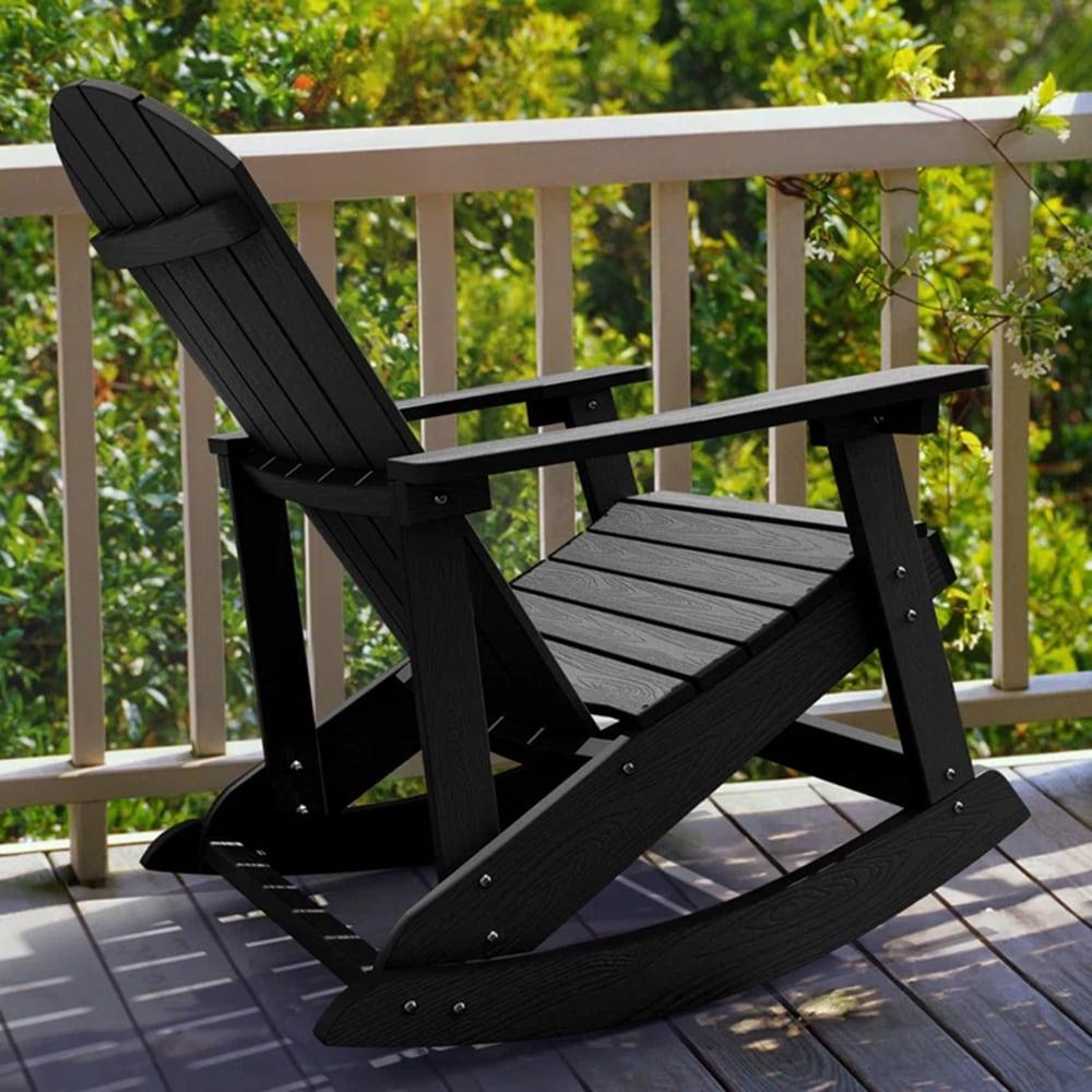 JUSTLET Plastic Adirondack Rocking Chair,HDPE All-Weather Outdoor Rocking Adirondack Chair for Porch, Patio, Balcony,Black