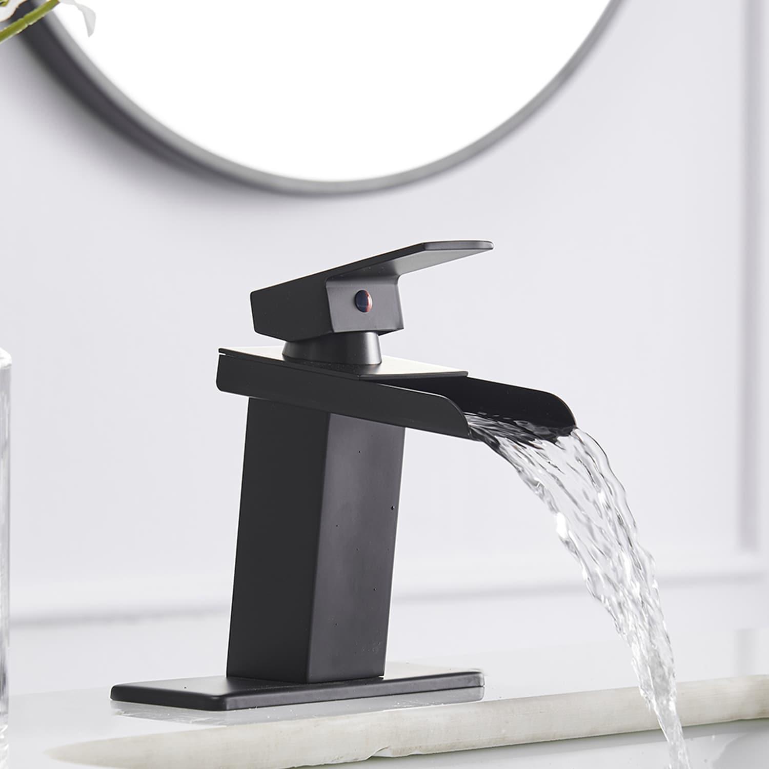 BWE Waterfall Single Hole Single-Handle Low-Arc Bathroom Faucet With Supply Line in Matte Black