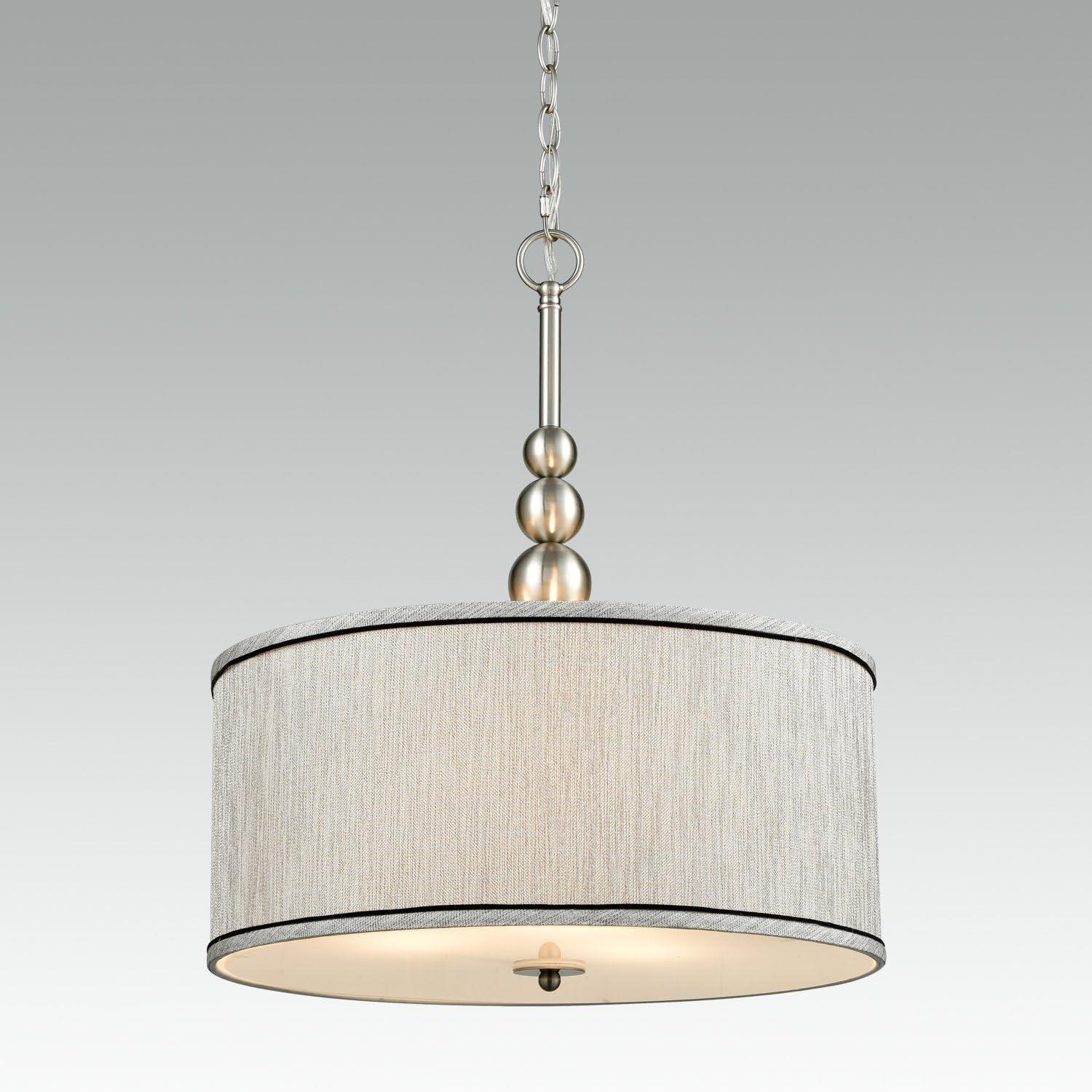 Claxy 3-Light Brushed Nickel Pendant Light with Drum Grey Linen Shade
