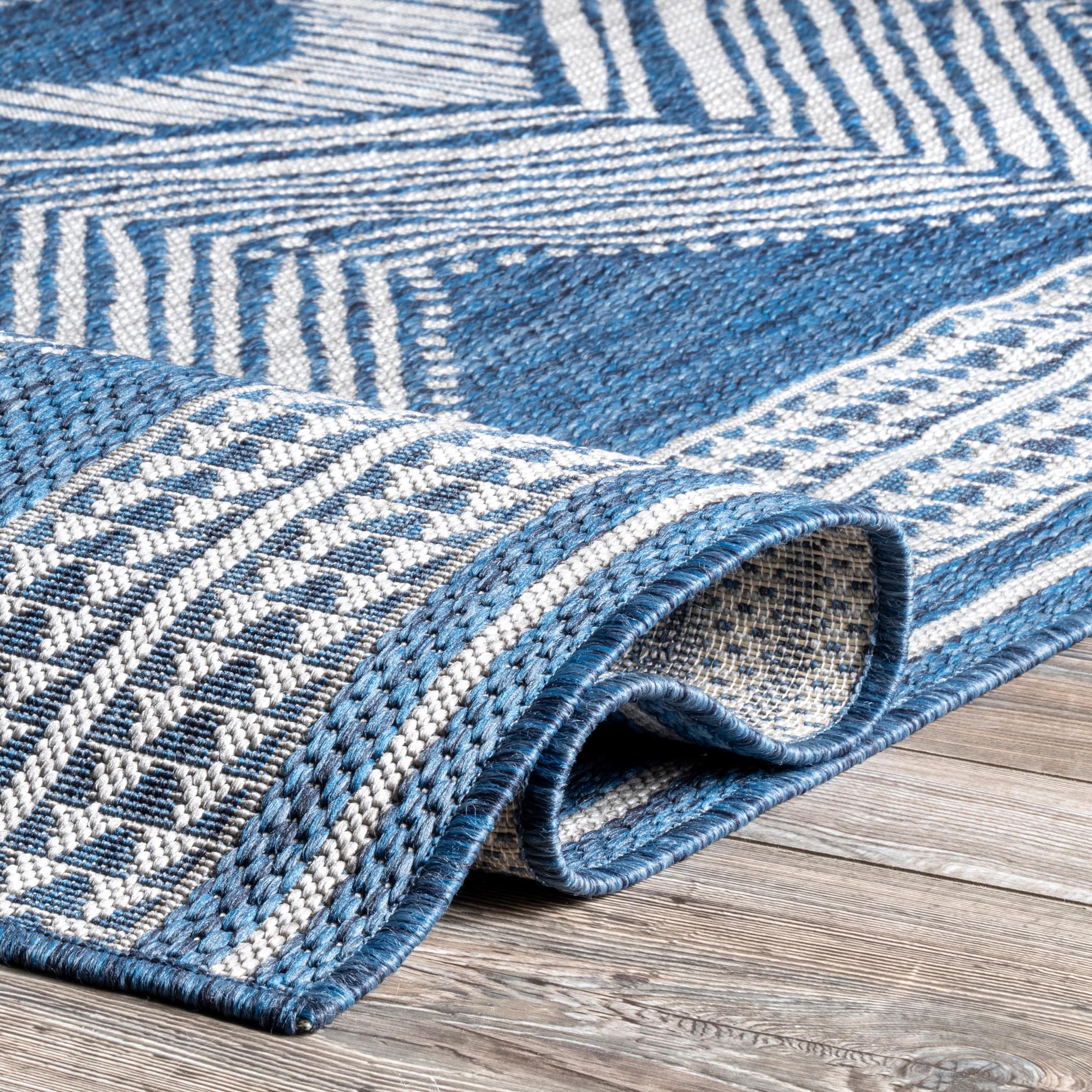 nuLOOM Ranya Tribal Indoor/Outdoor Blue 9' 6" x 12' Casual Area Rug