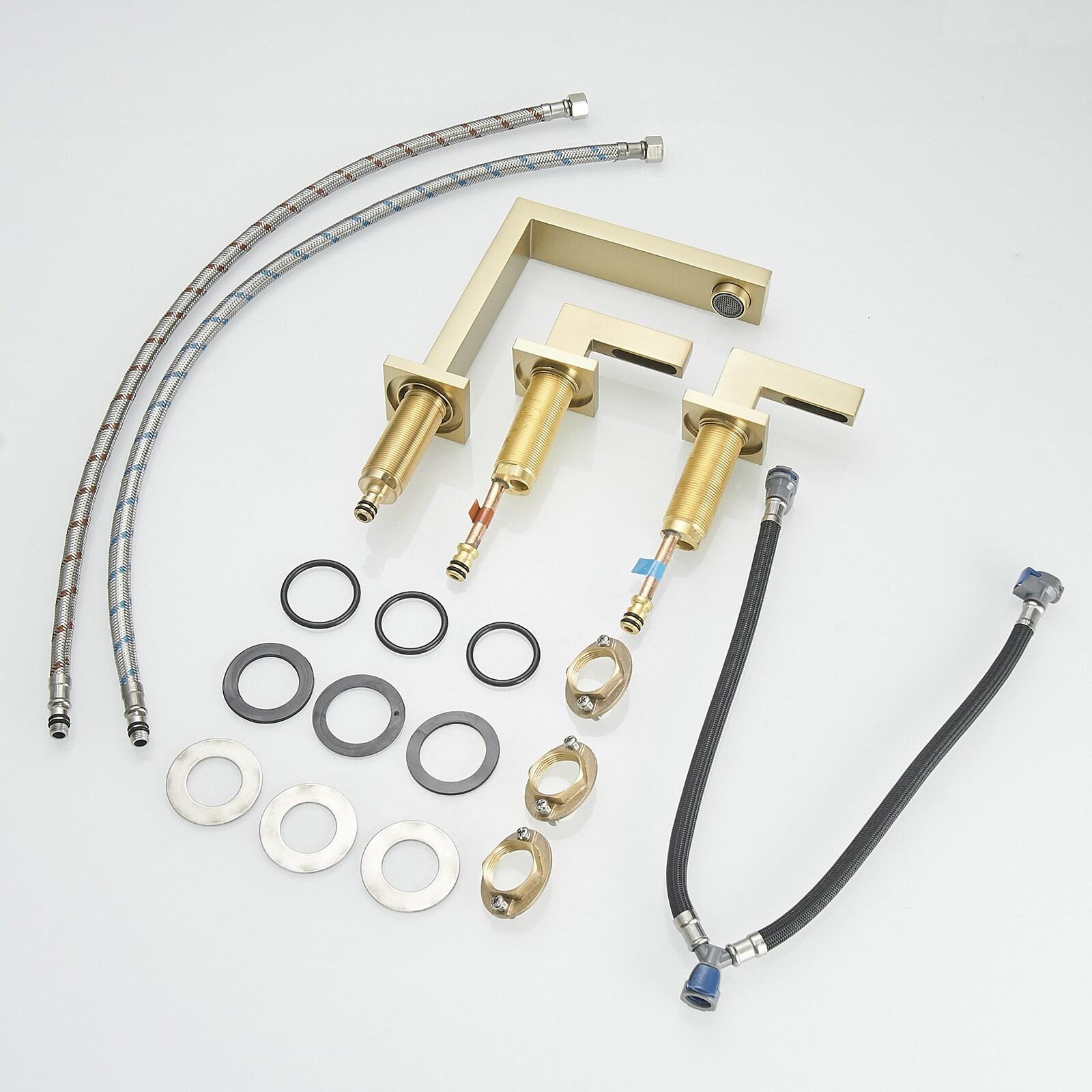 BWE Widespread Bathroom Faucet 3 Hole Brushed Gold with Supply Hose Bathroom Faucets for Sink 2-Handle 3 Pieces 8 Inch Basin Lavatory Mixer Tap Lead-Free