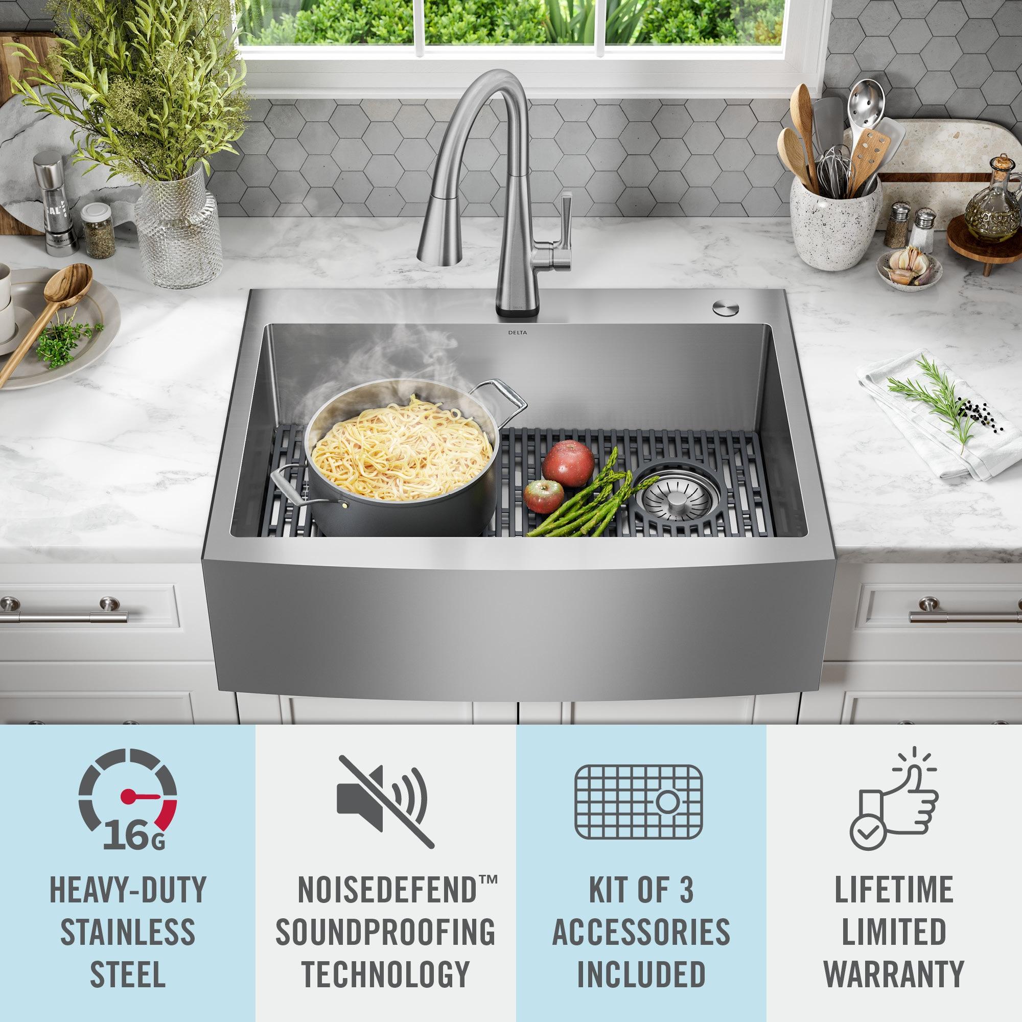 Lenta Retrofit Farmhouse Apron Front 16 Gauge Stainless Steel Single Bowl Kitchen Sink for Top Mount Installation