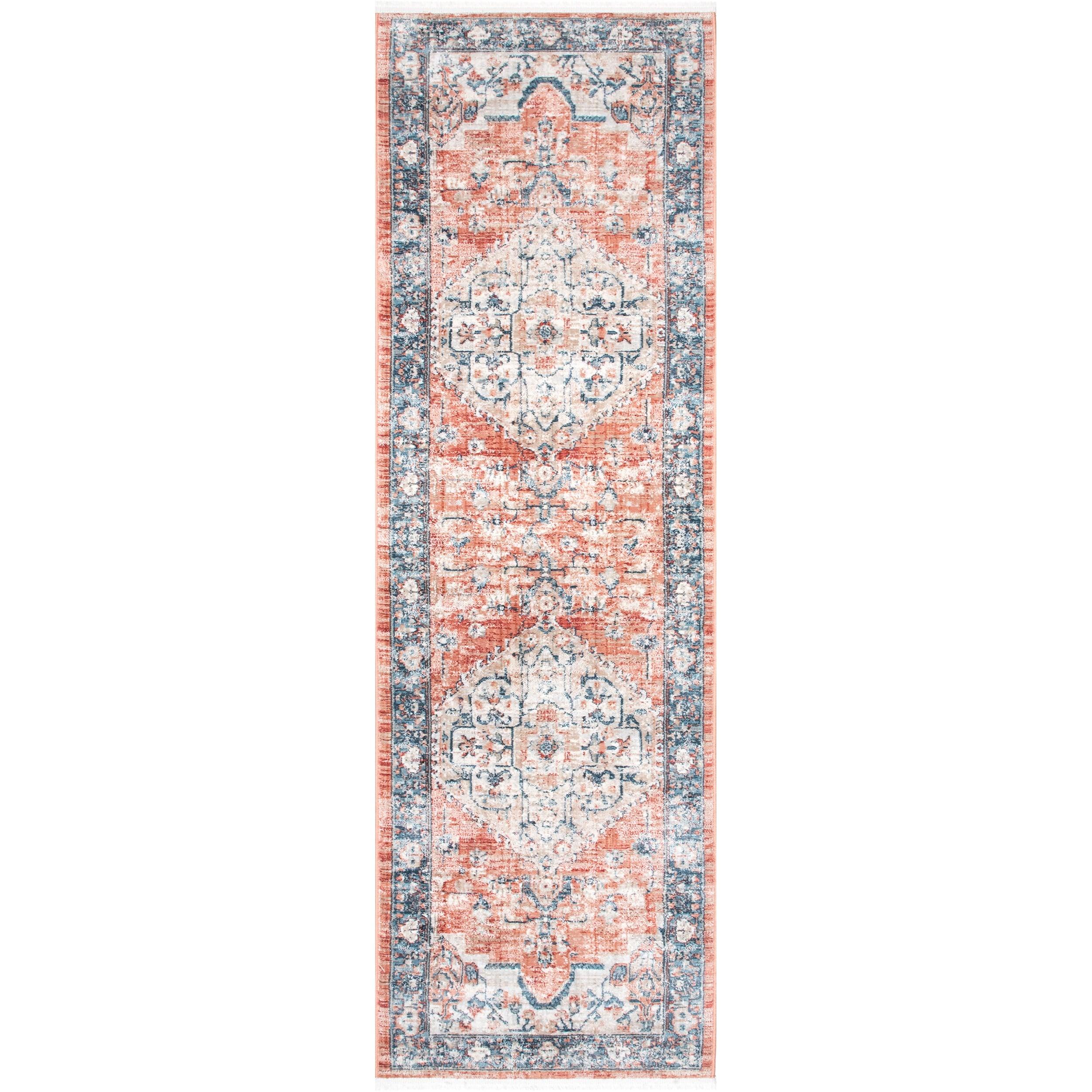 Nuloom Zara Medallion 2x6 Runner Indoor Area Rug for Living Room Bedroom Dining Room Entryway Hallway Kitchen, Rust/Blue