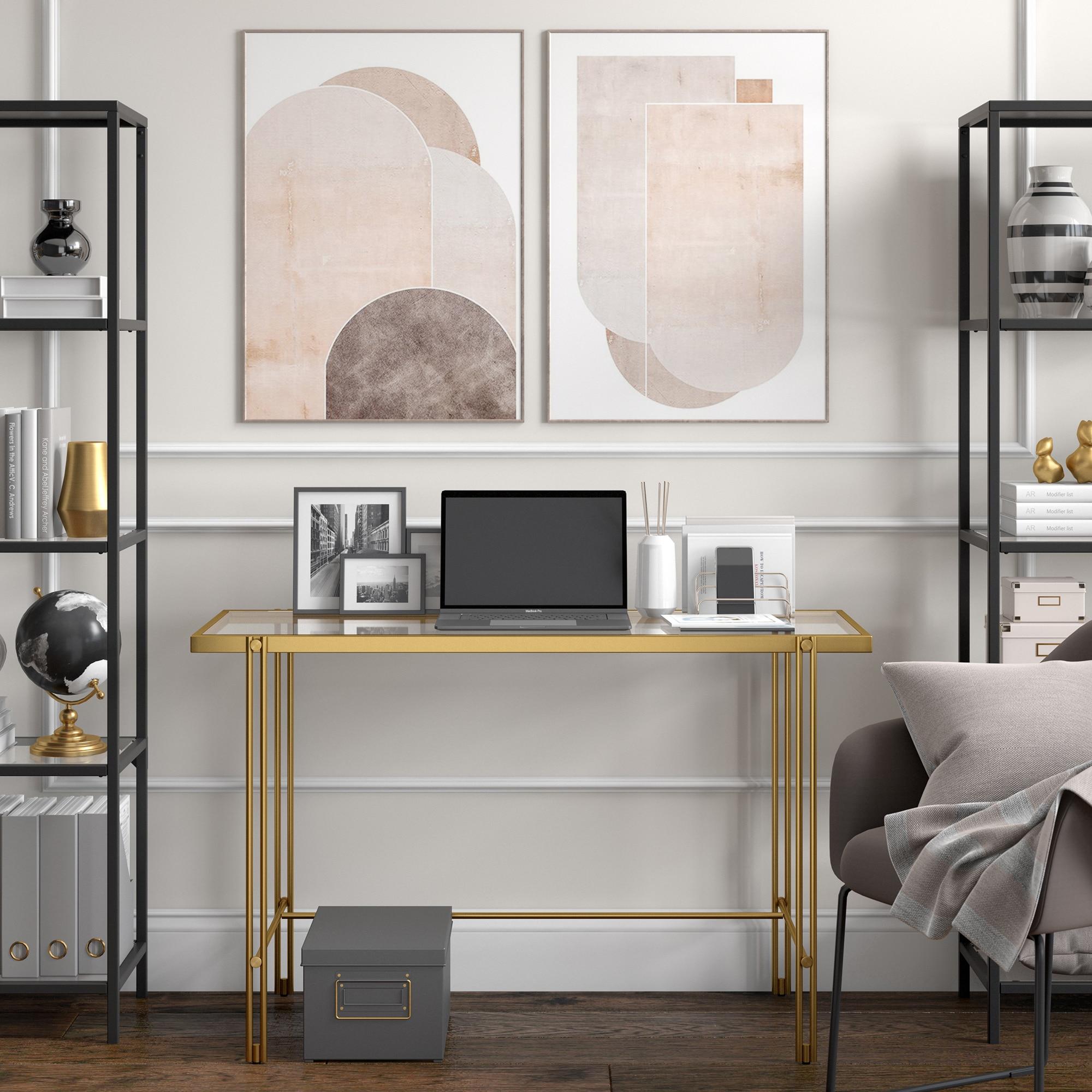 Evelyn&Zoe Inez 48" Wide Rectangular Desk in Brass