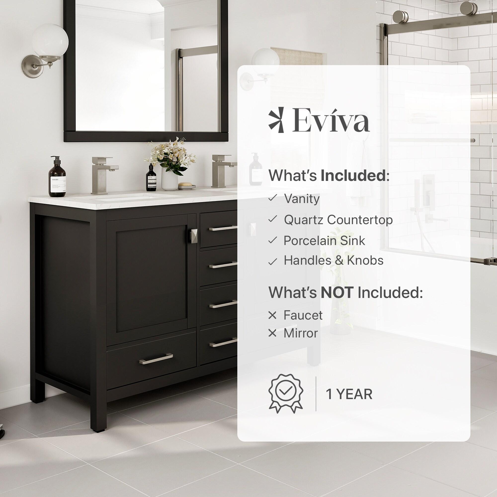 Eviva Eviva London 48"W X 18"D Double Sink Bathroom Vanity With White Carrara Quartz Countertop