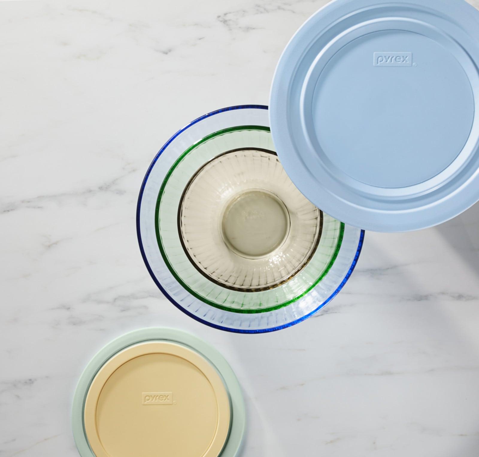 Pyrex® Sculpted Tinted 6pc Lidded Mixing Bowl Set: Glass Bowls with Lids, Dishwasher-Safe, Multicolored