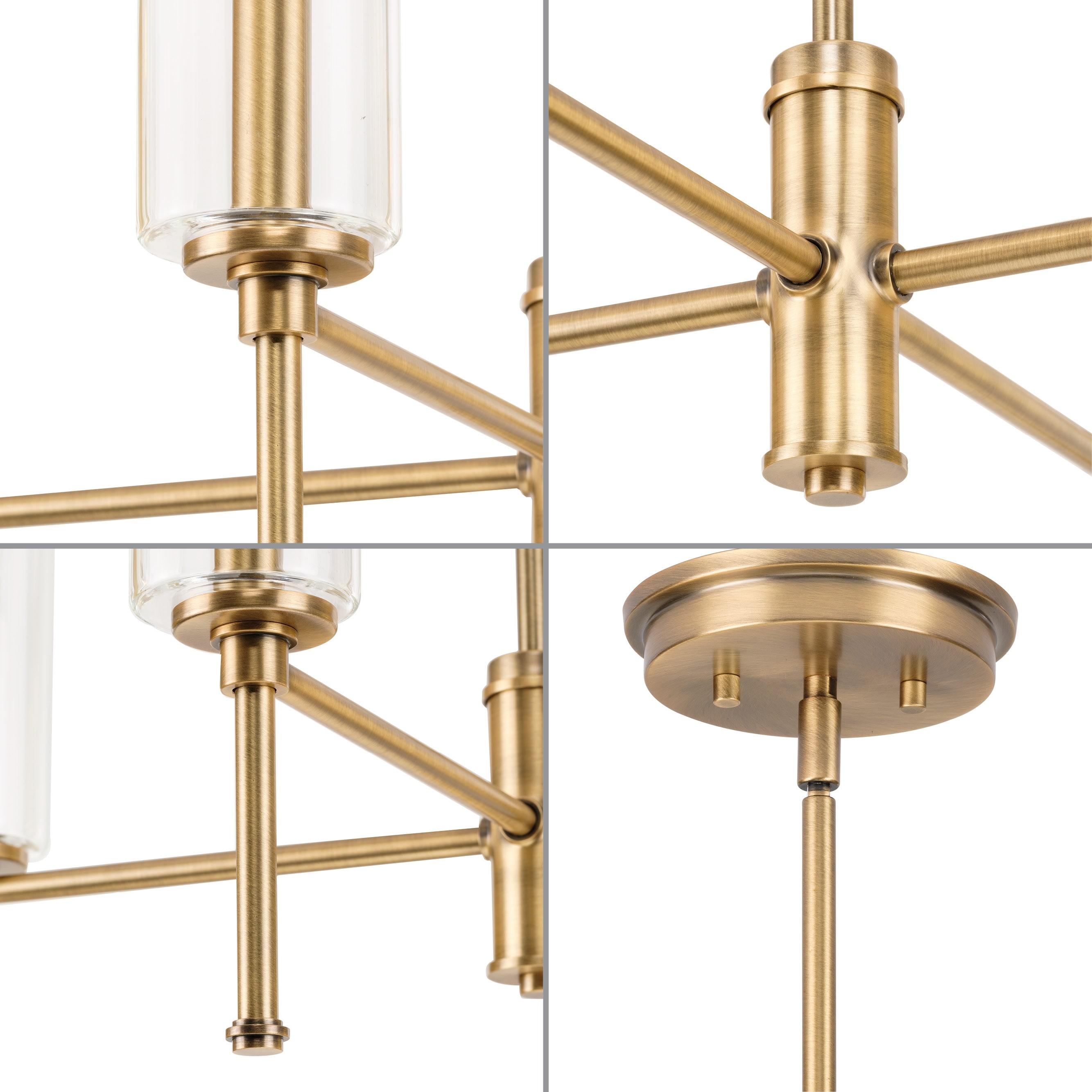 Progress Lighting Elara 4-Light Chandelier, Vintage Brass, Clear Glass Shades