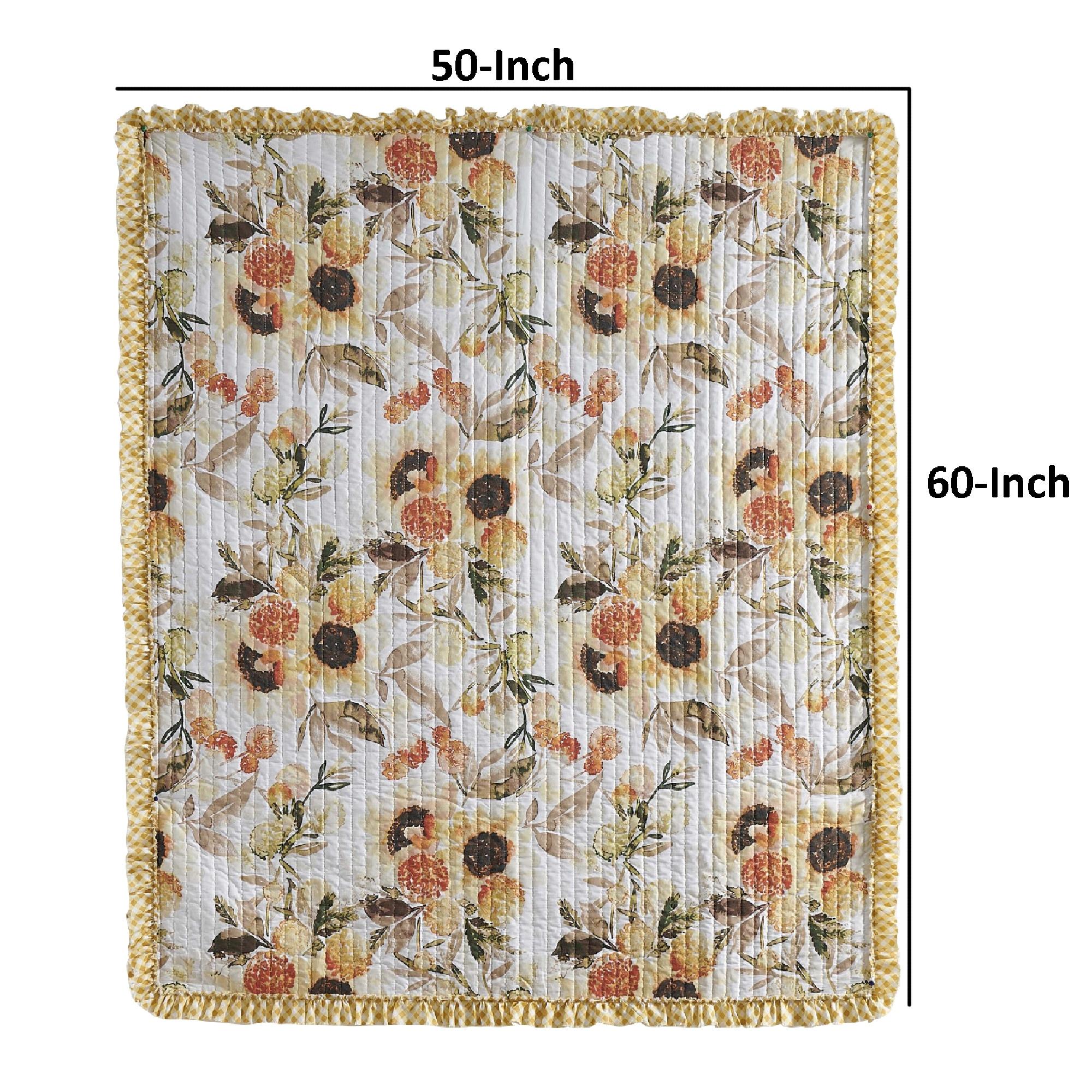 Greenland Home Fashions Somerset Sunflower Reversible Quilted Throw with Gingham Ruffles