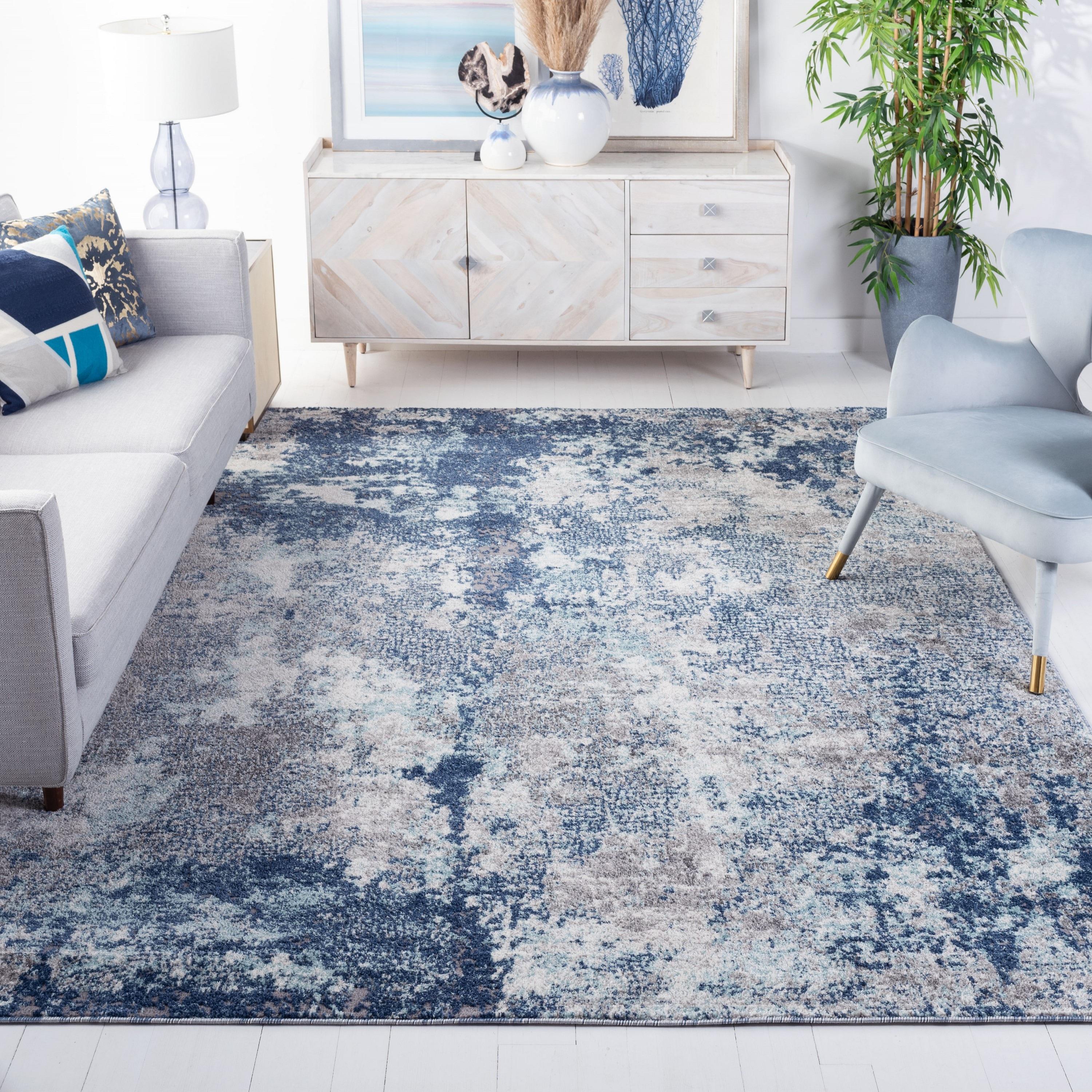 Aston ASN710 Power Loomed Area Rug - Navy/Grey - 8'x10' - Safavieh.