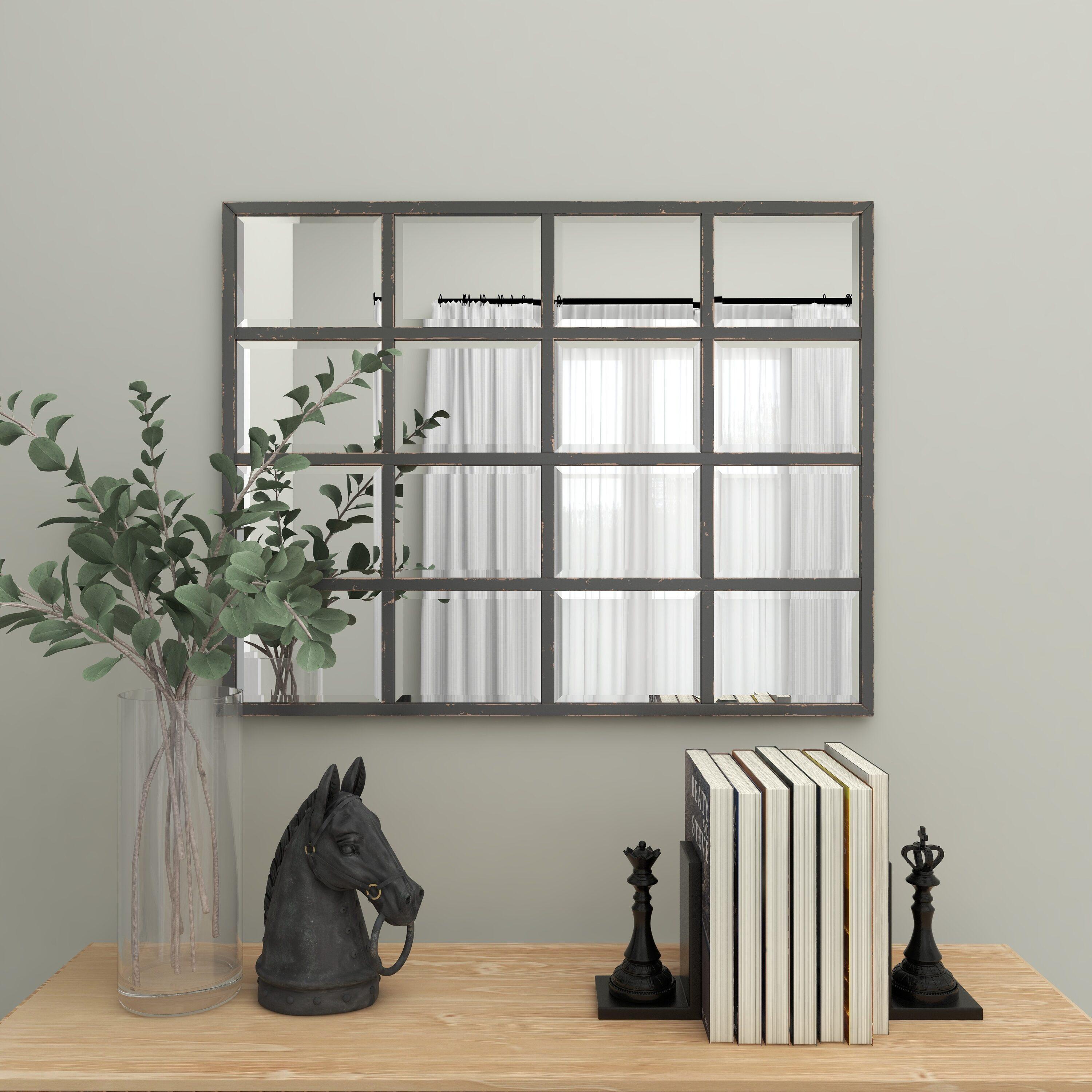 Glass Window Pane Inspired Wall Mirror Black - Olivia & May: Industrial Style, 45x35.38", Iron Frame