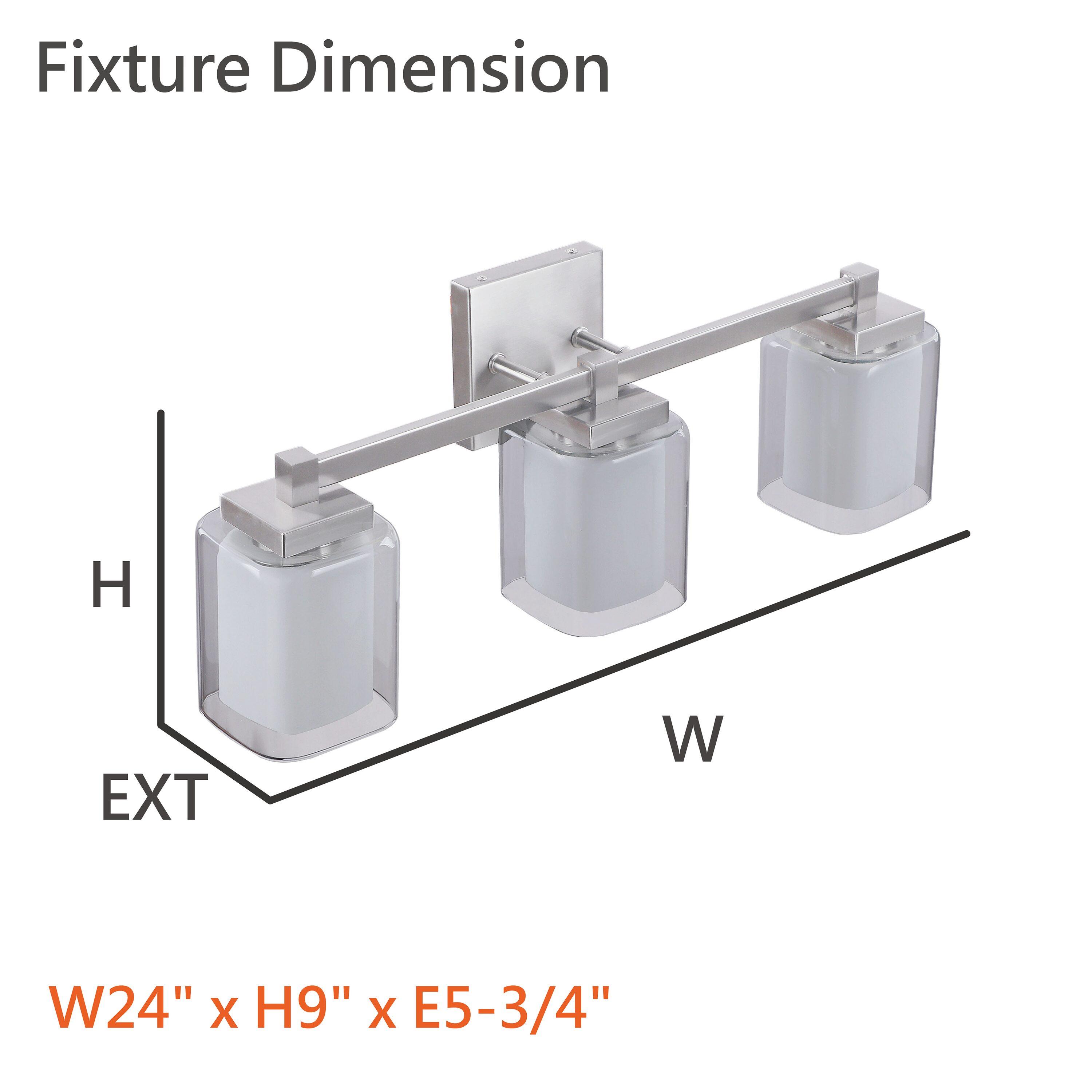 Aspen Creative 62327, Bathroom Vanity 3 Lights Fixture 24"W x 9"H x 5-3/4"E. Satin Nickel Finish, Bulb Not Included