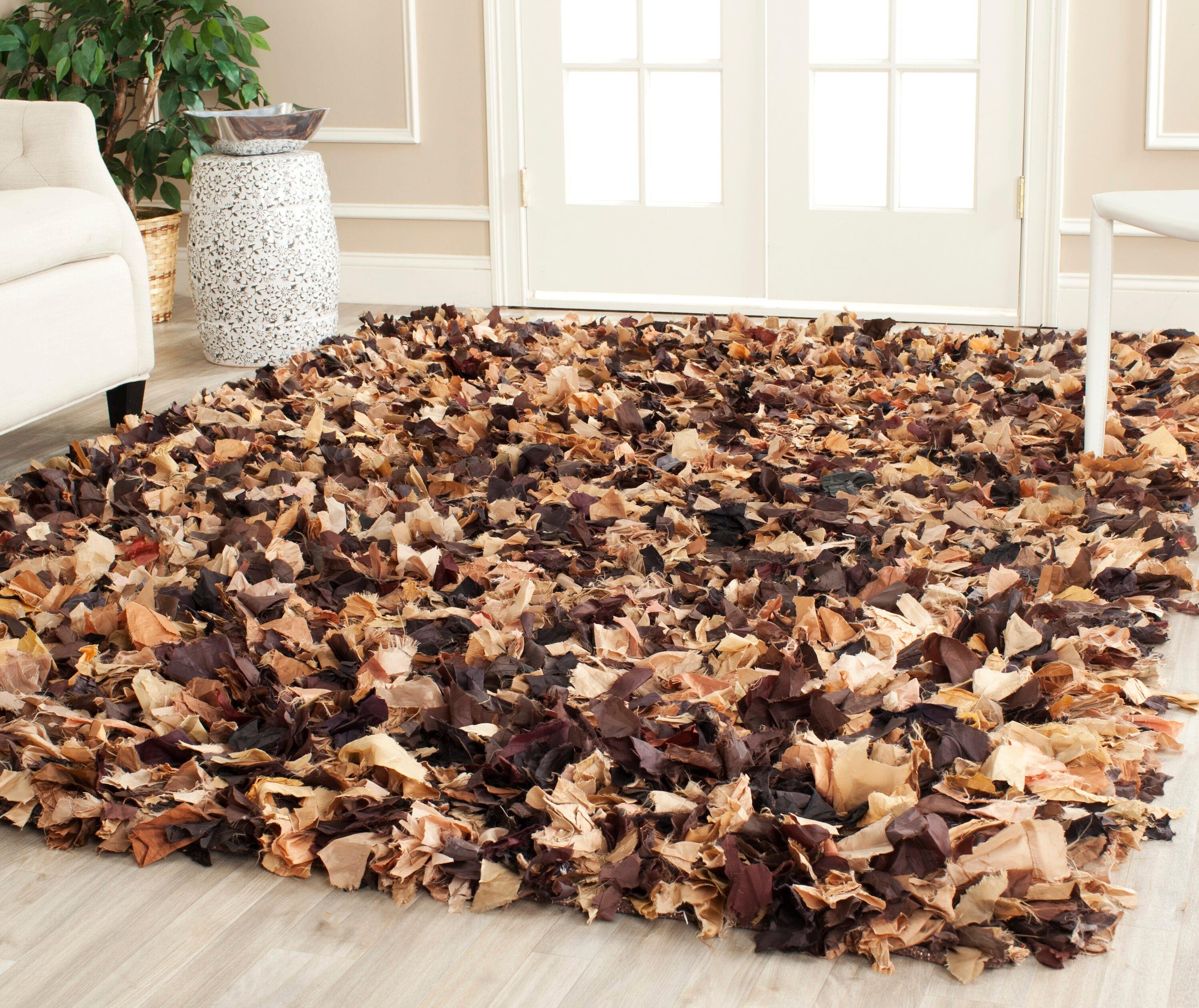SAFAVIEH Rio Cassandra Confetti Polyester Shag Area Rug, Brown/Multi, 5' x 8'