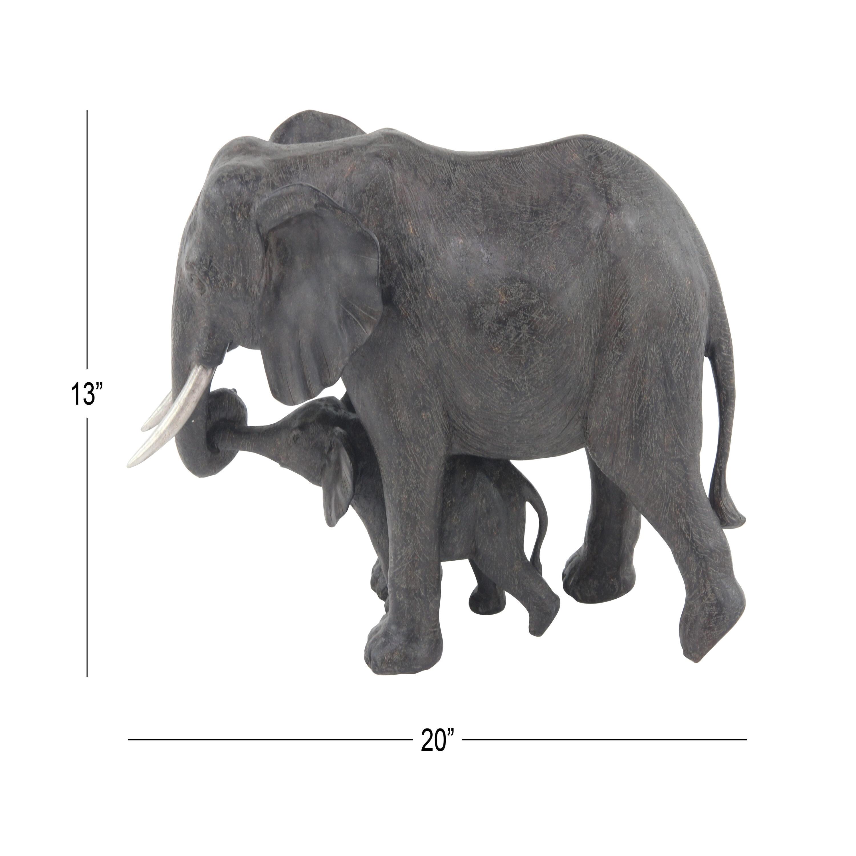 20" x 13" Gray Polystone Elephant Sculpture, by DecMode