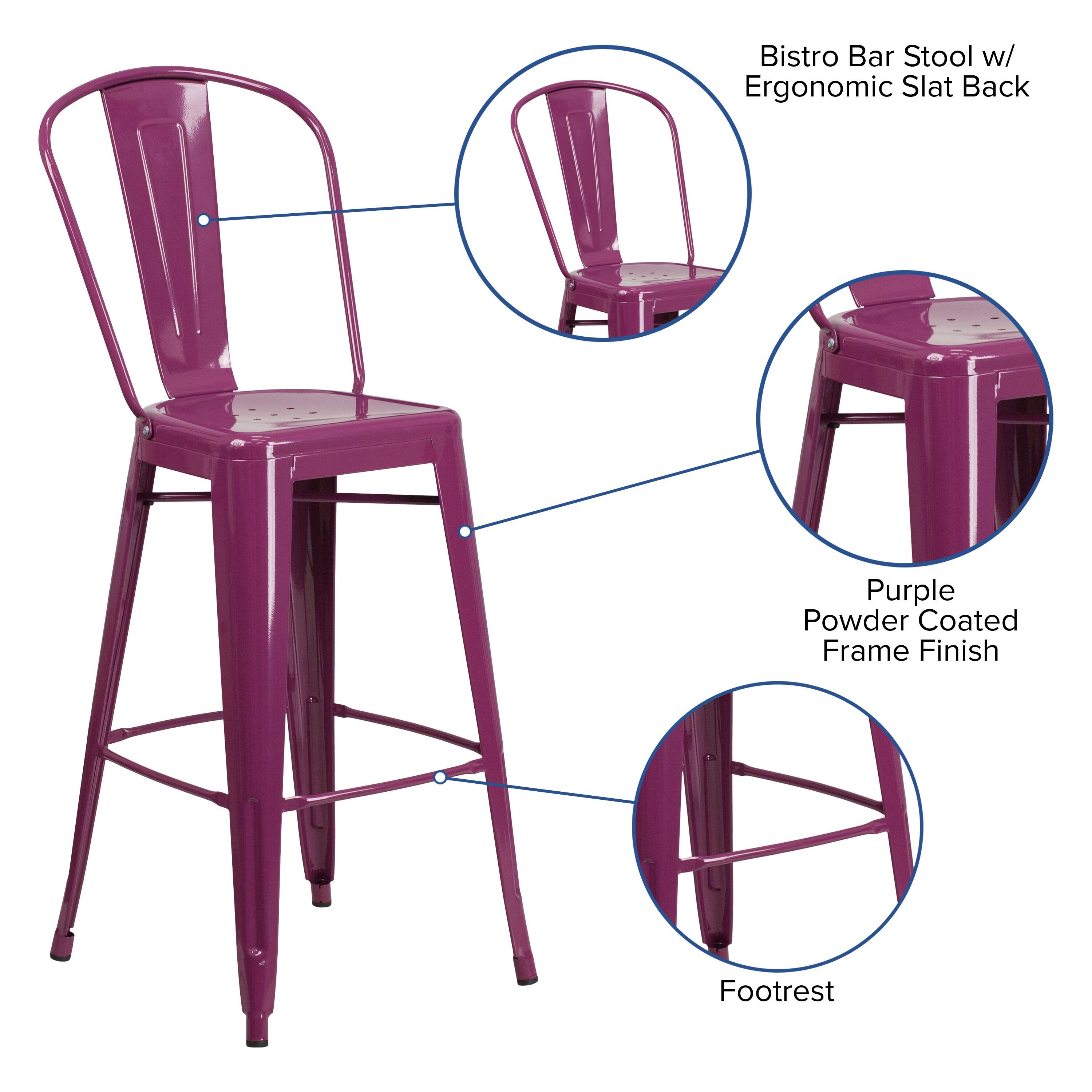 Flash Furniture Commercial Grade 30" High Purple Metal Indoor-Outdoor Barstool with Back