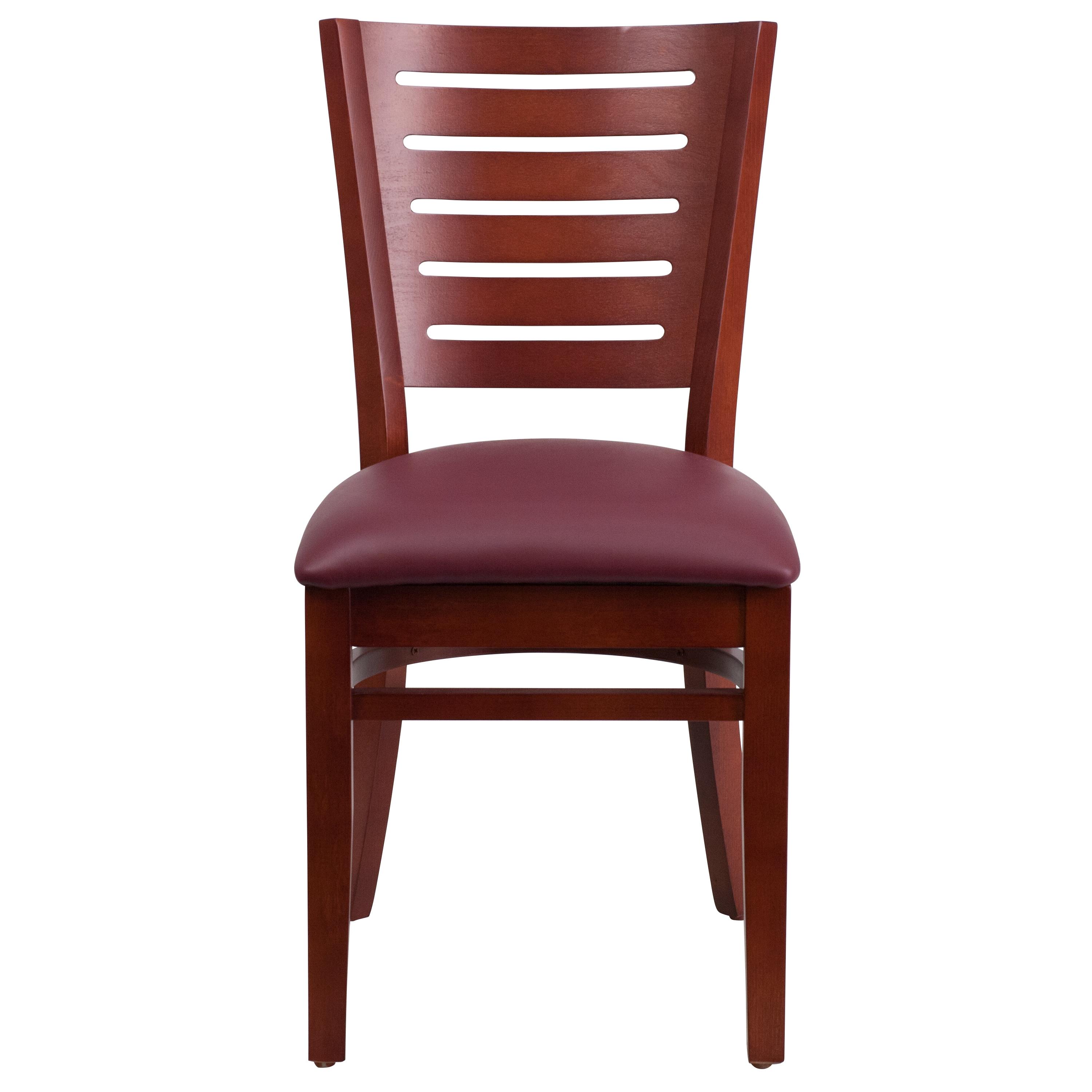Flash Furniture Darby Series Slat Back Mahogany Wood Restaurant Chair - Burgundy Vinyl Seat
